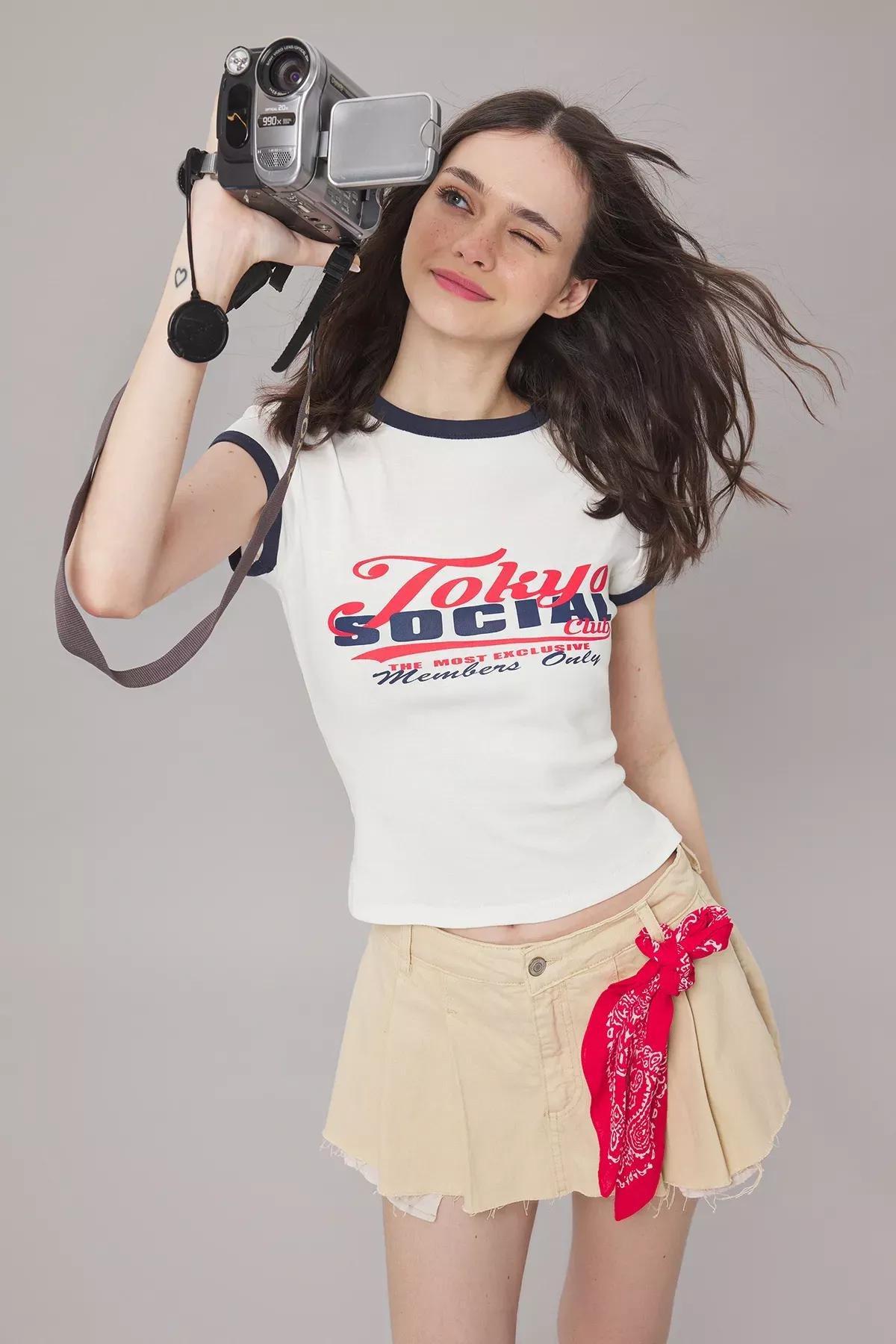 Beige Slogan Color Block T-Shirt, Ecru, large image number 1