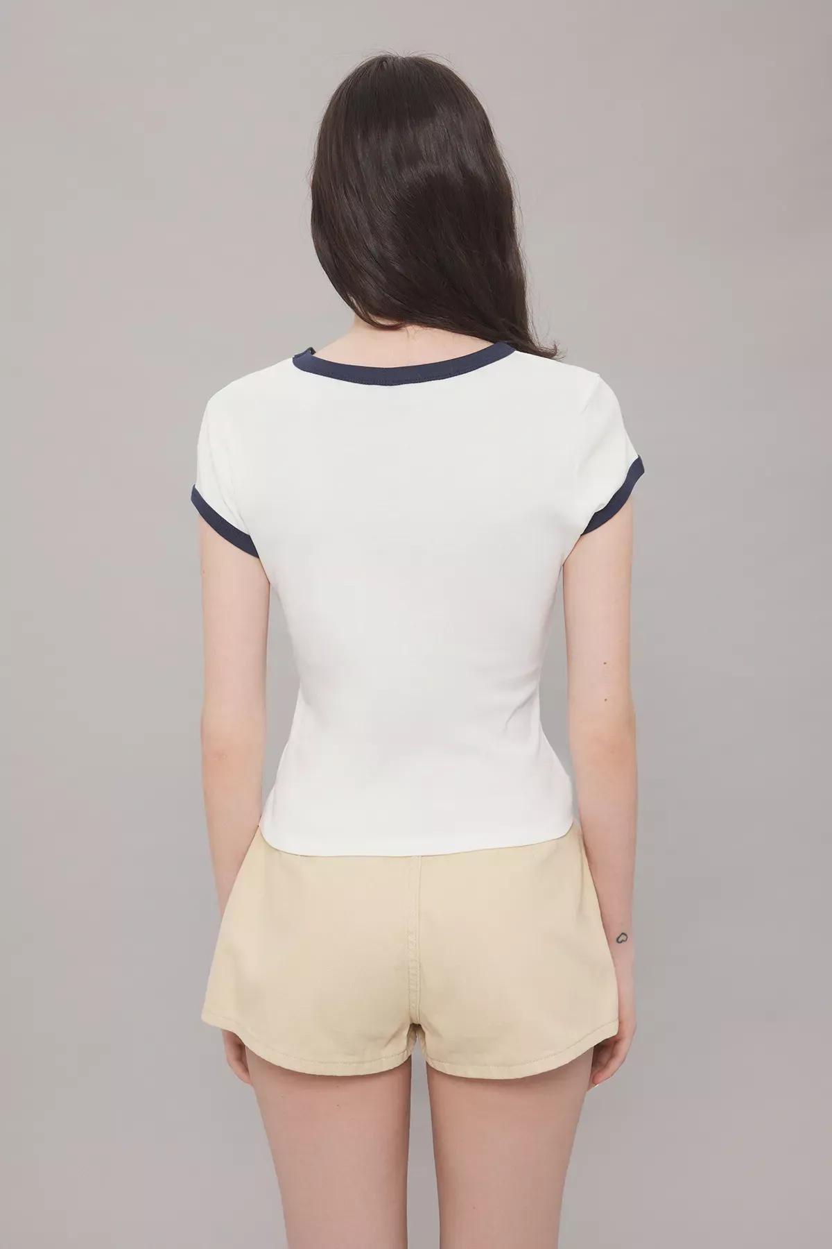 Beige Slogan Color Block T-Shirt, Ecru, large image number 3