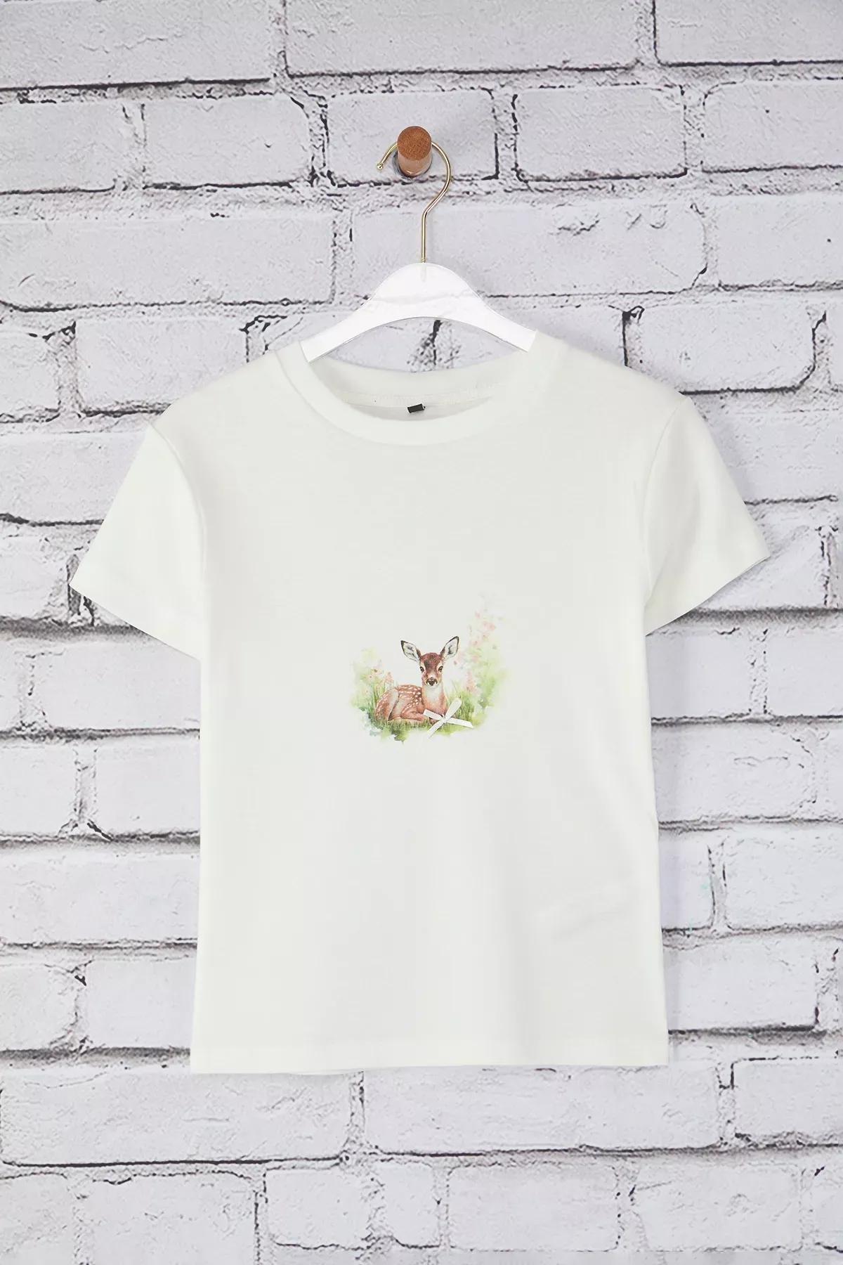 Beige Deer Printed Fitted T-Shirt, C101_1635, large image number 4