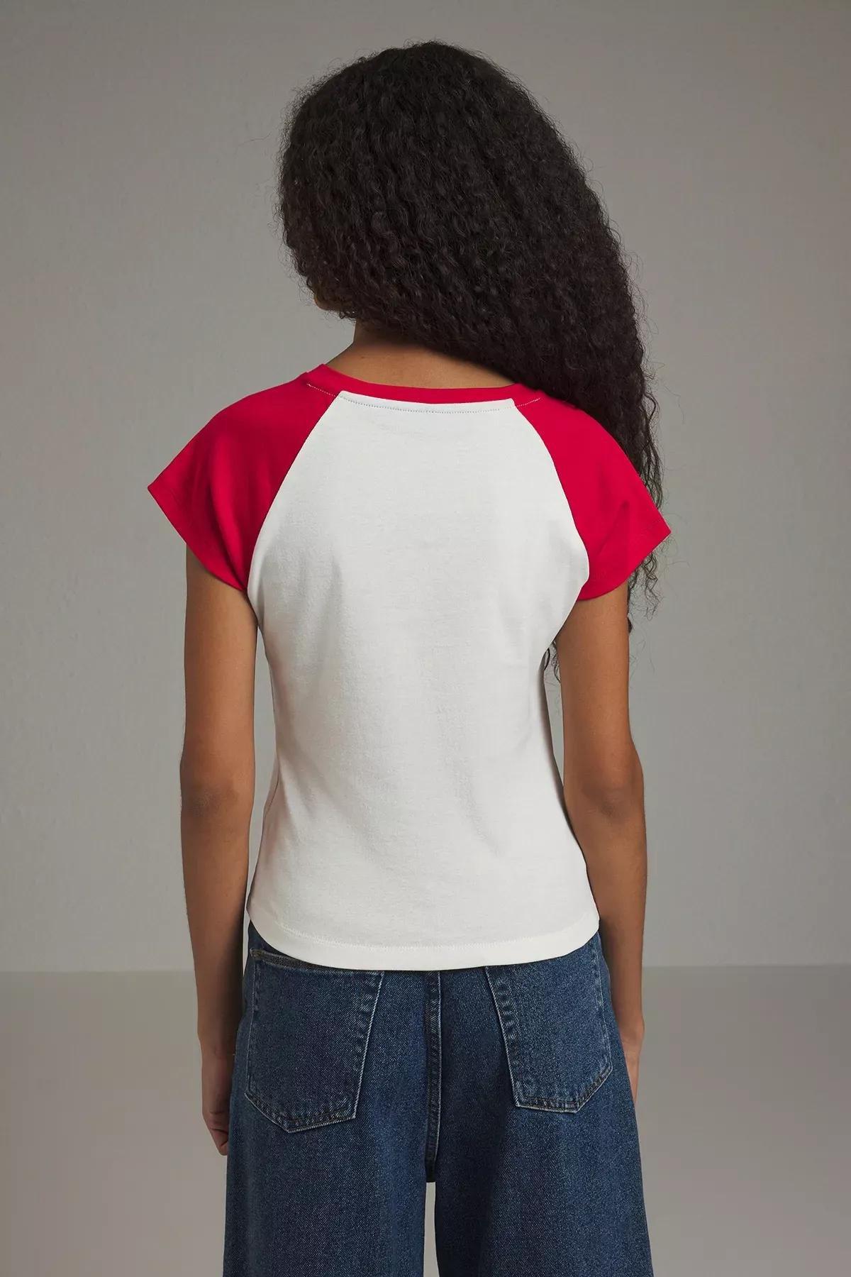 Beige Color Block Slogan T-Shirt, , large image number 3