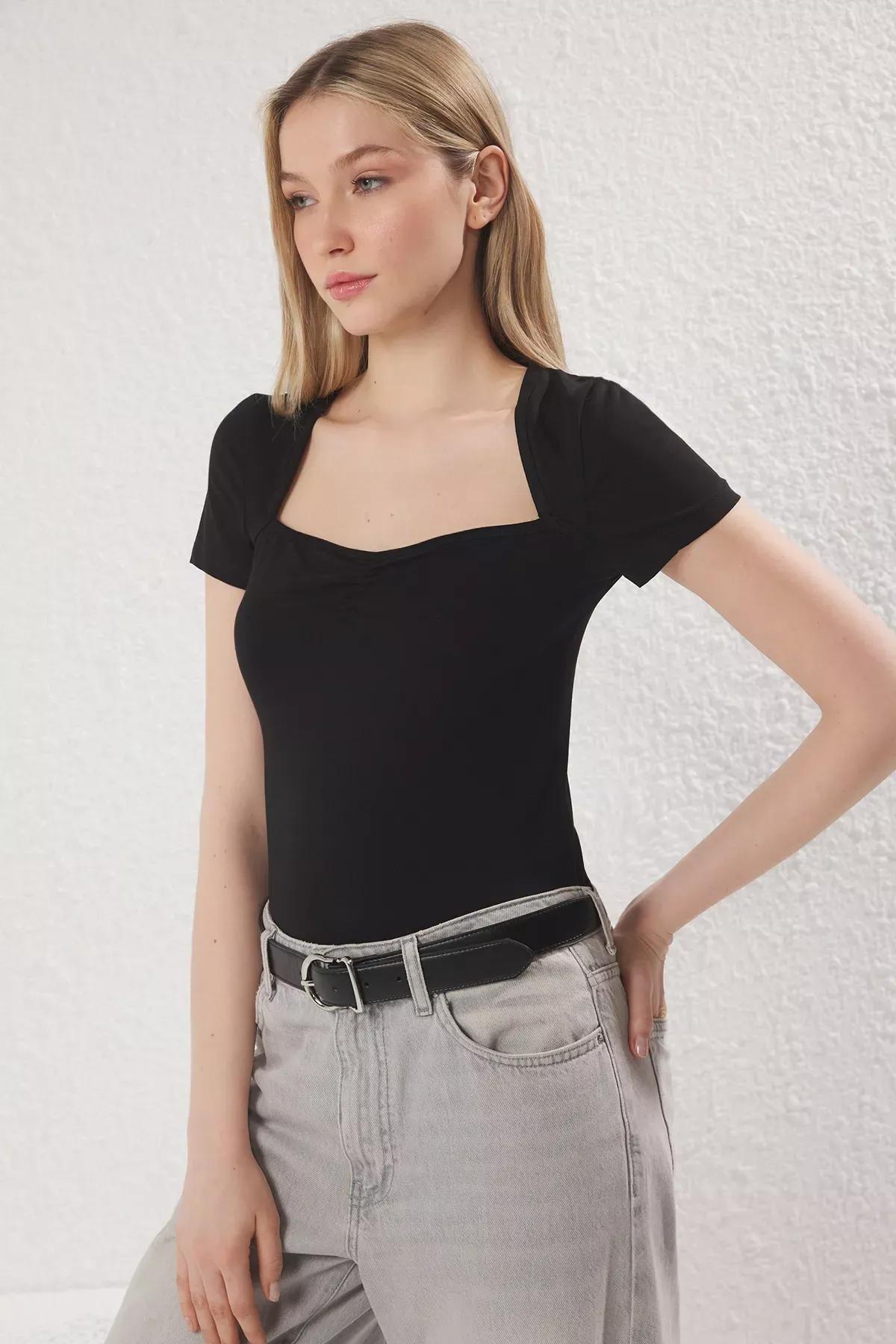 Black Sweetheart Neck Blouse, , large image number 1