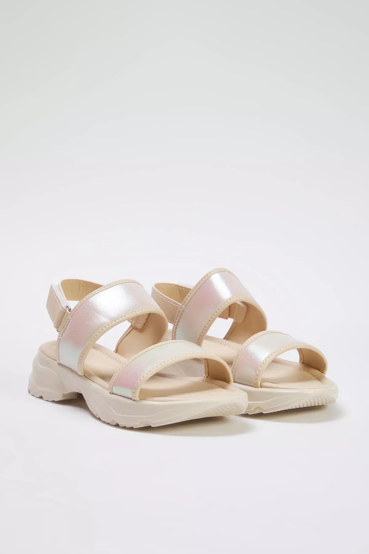 Beige Double Hologram Strap Kids Sandals, , large image number 2