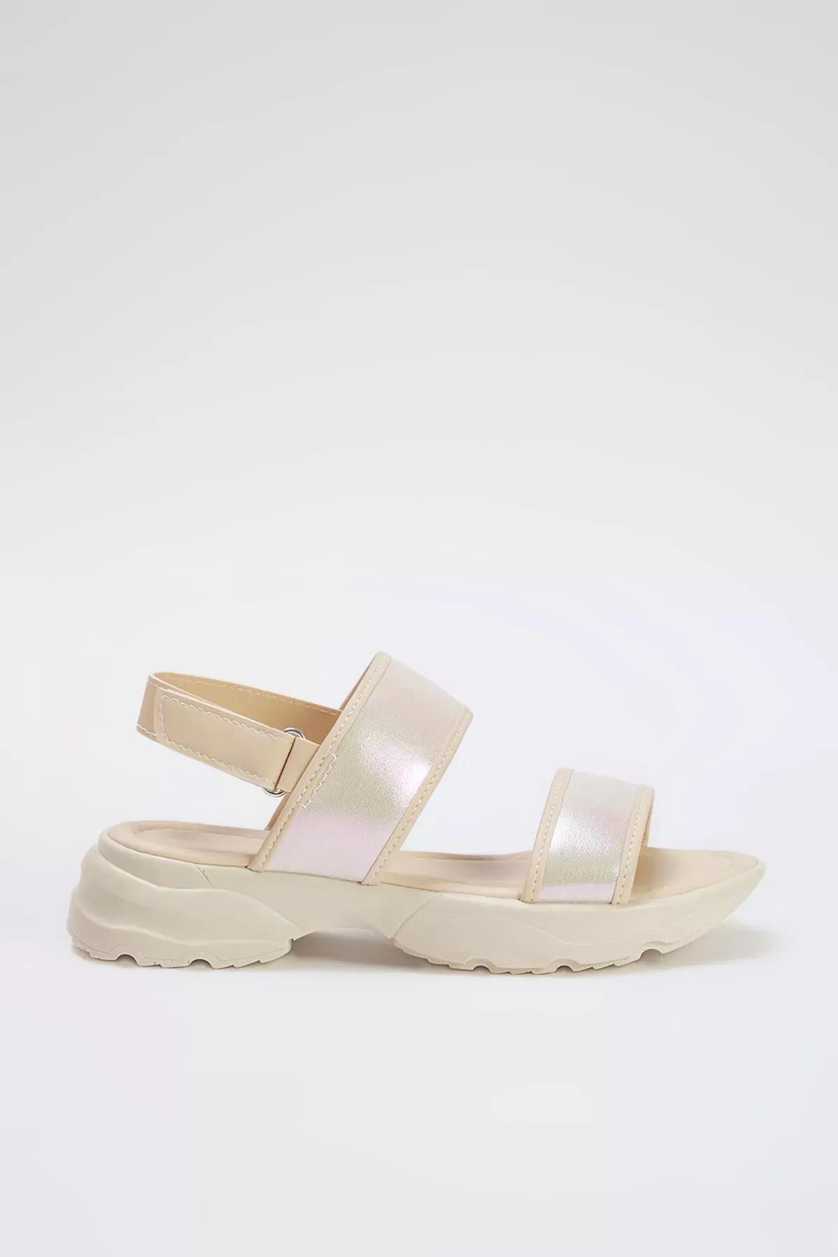 Beige Double Hologram Strap Kids Sandals, , large image number 3