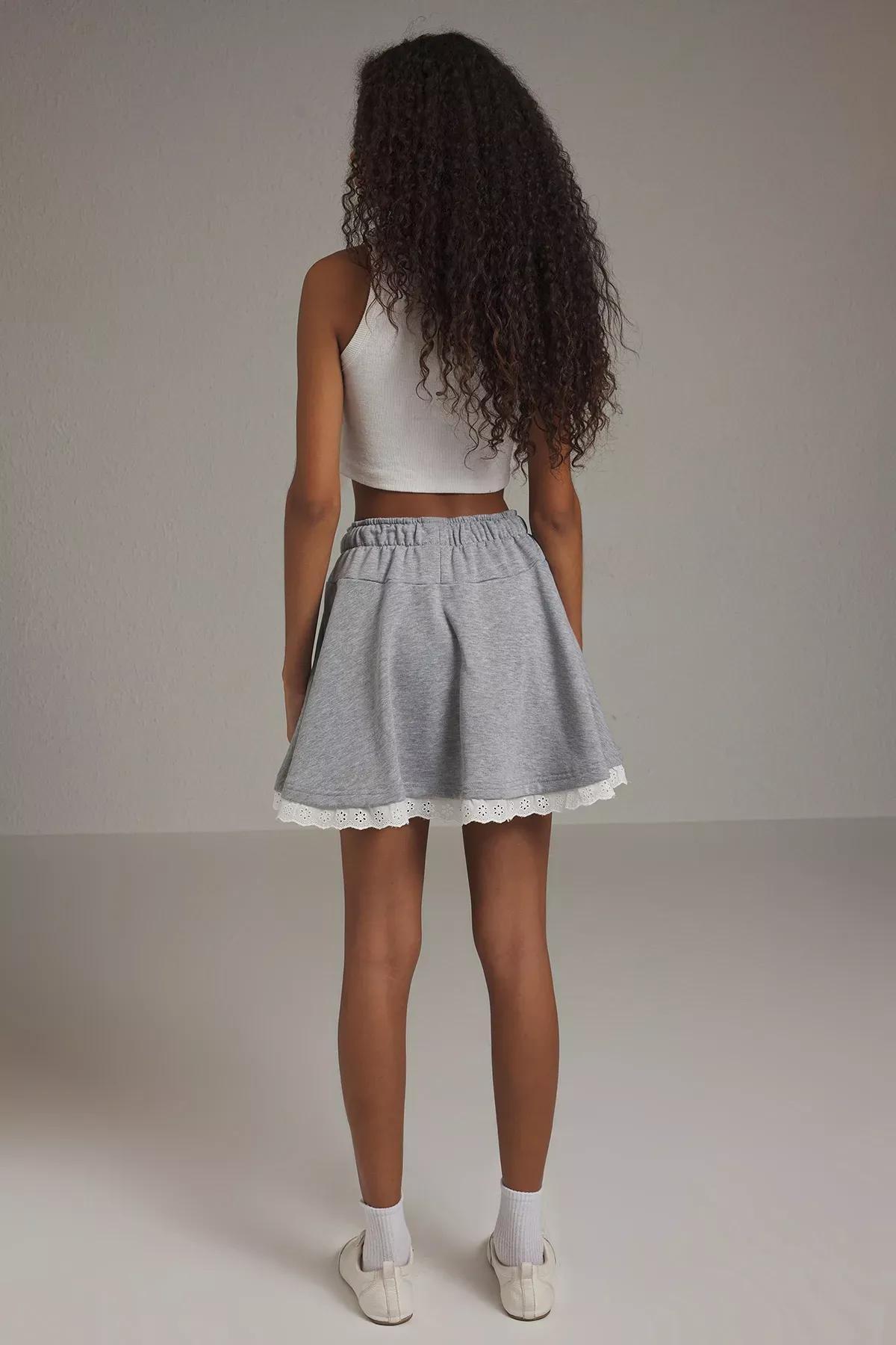 Grey Lace Ruffle Knit Skirt, , large image number 3