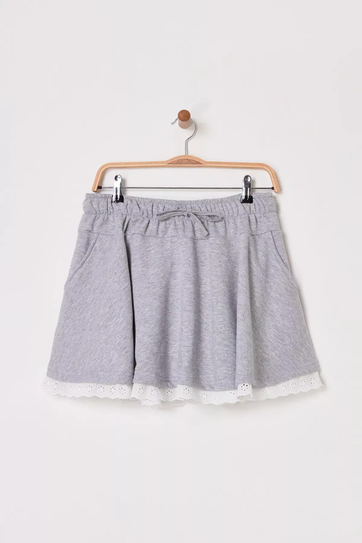 Grey Lace Ruffle Knit Skirt, , large image number 4