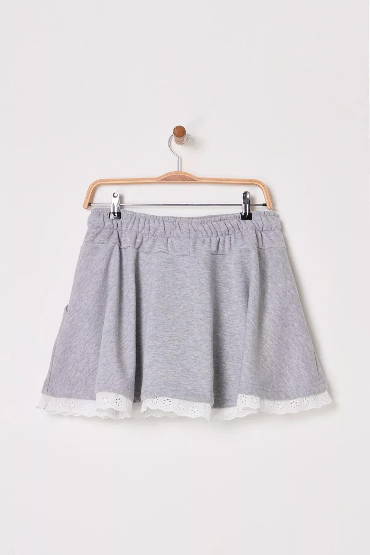 Grey Lace Ruffle Knit Skirt, , large image number 5