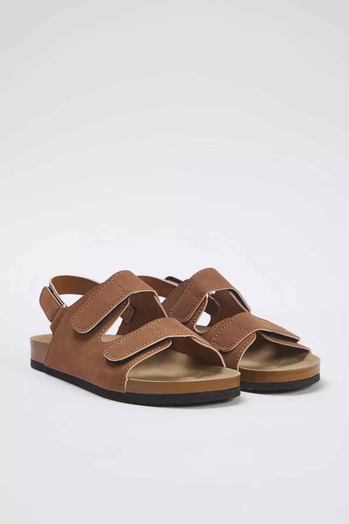 Brown Velcro Big Boy Kids Sandals, , large image number 0
