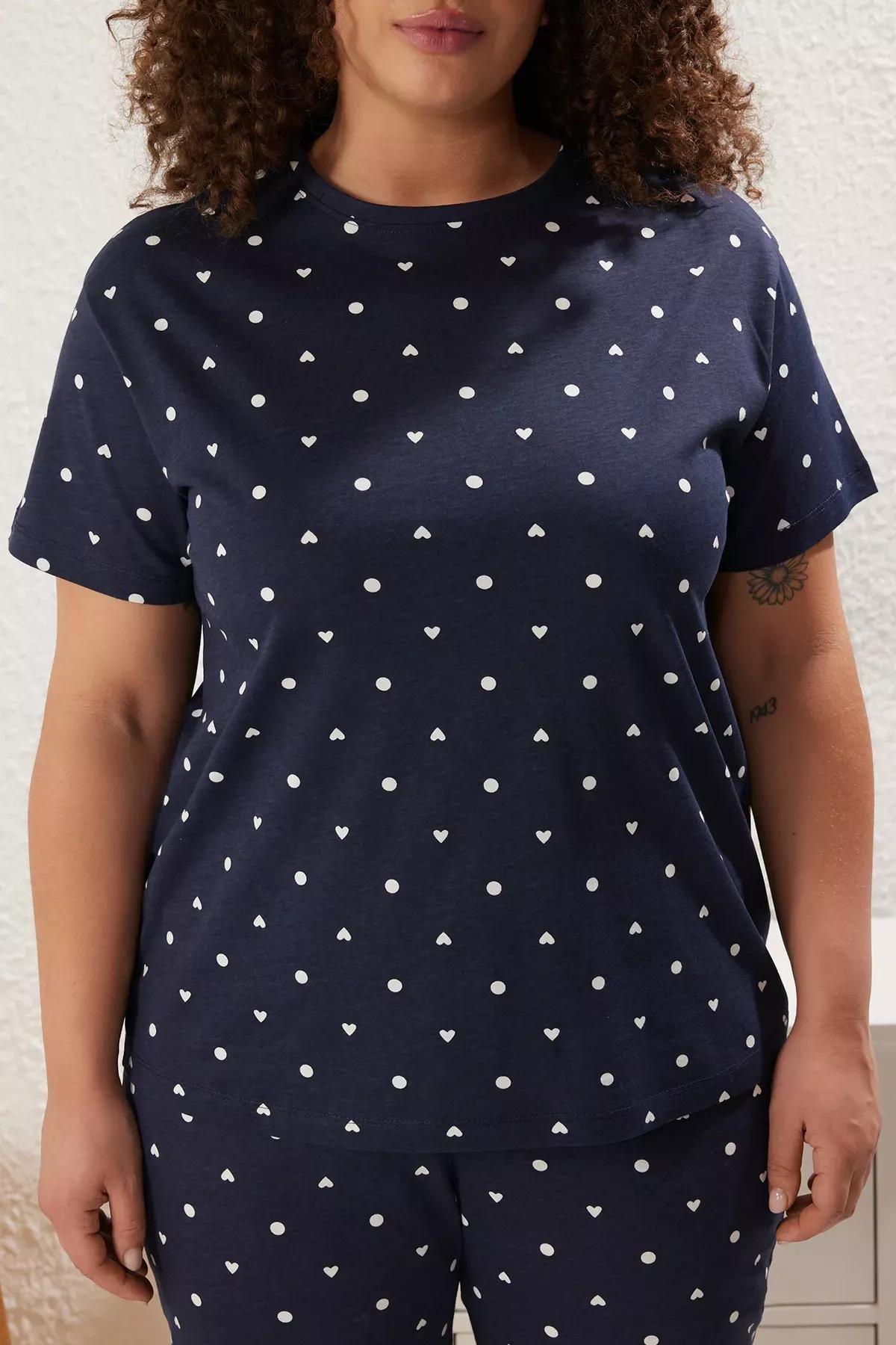 Navy Patterned Knitted Pyjamas Set, Navy blue, large image number 2
