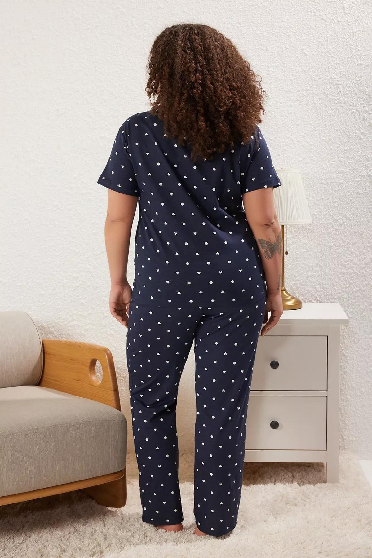 Navy Patterned Knitted Pyjamas Set, Navy blue, large image number 4