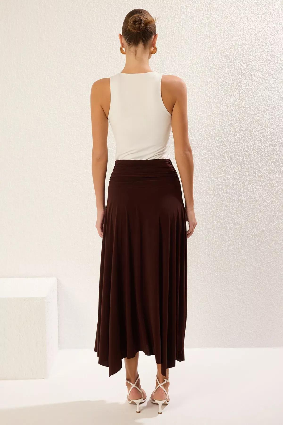 Brown Slit Stretch Maxi Skirt, , large image number 4