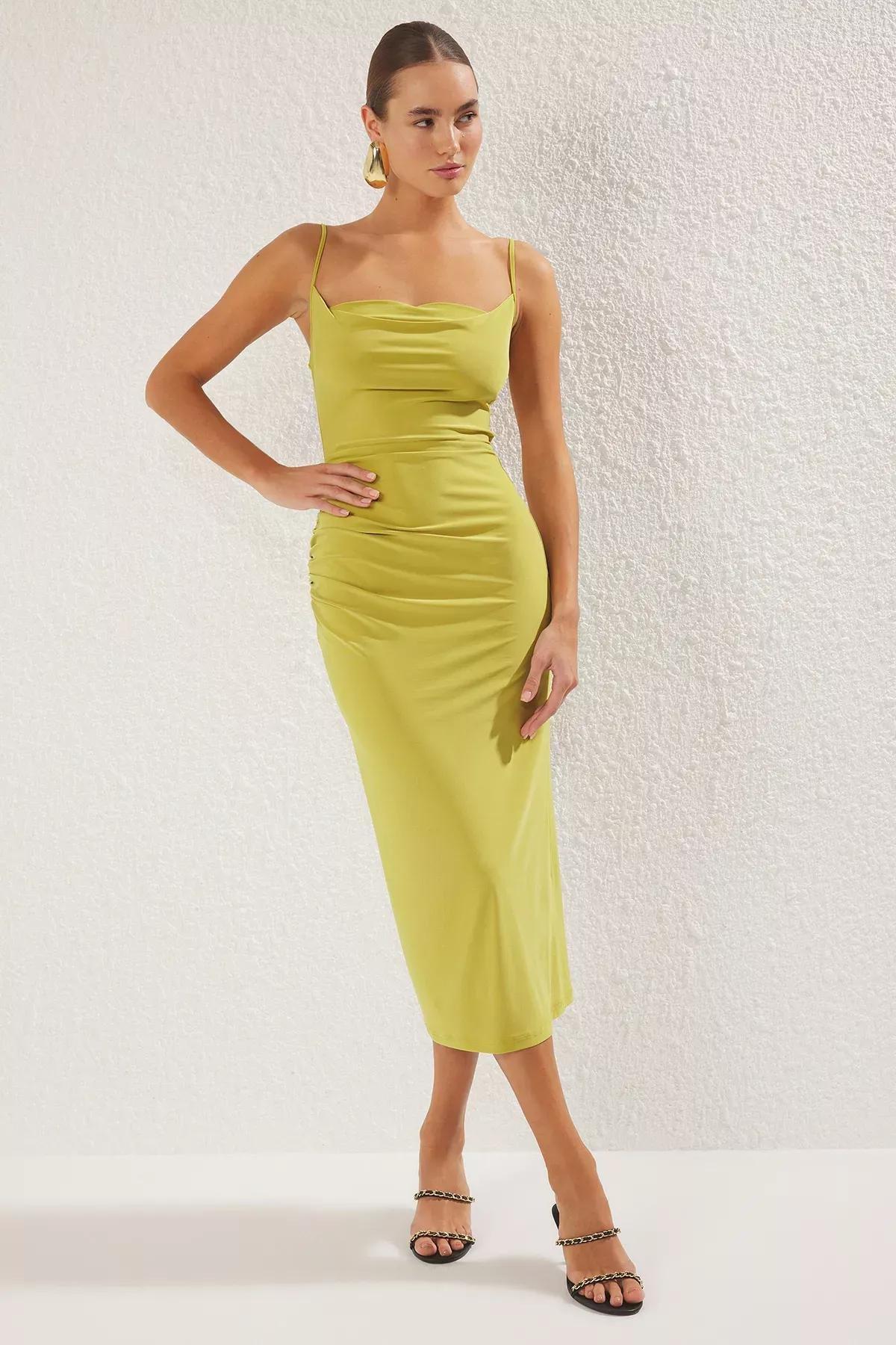 Green Strappy Maxi Knit Dress, OIL GREEN, large image number 0