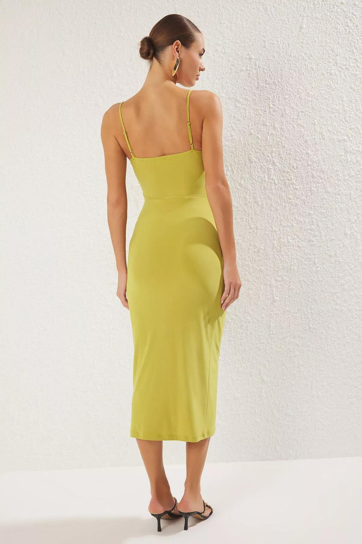 Green Strappy Maxi Knit Dress, OIL GREEN, large image number 3