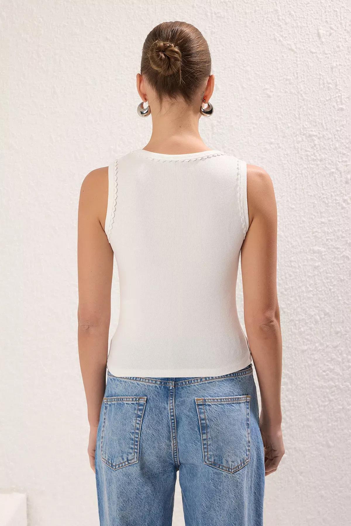 Beige Pool Collar Knit Blouse, Ecru, large image number 3