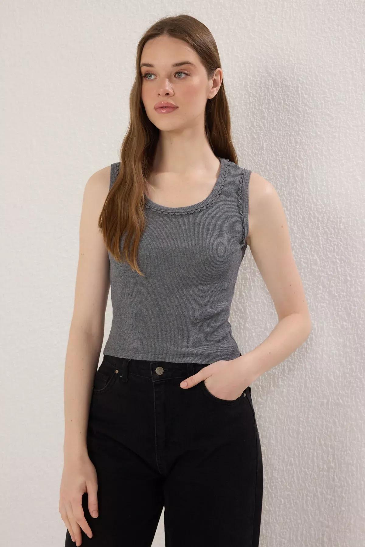 Grey Pool Collar Knit Blouse, , large image number 0