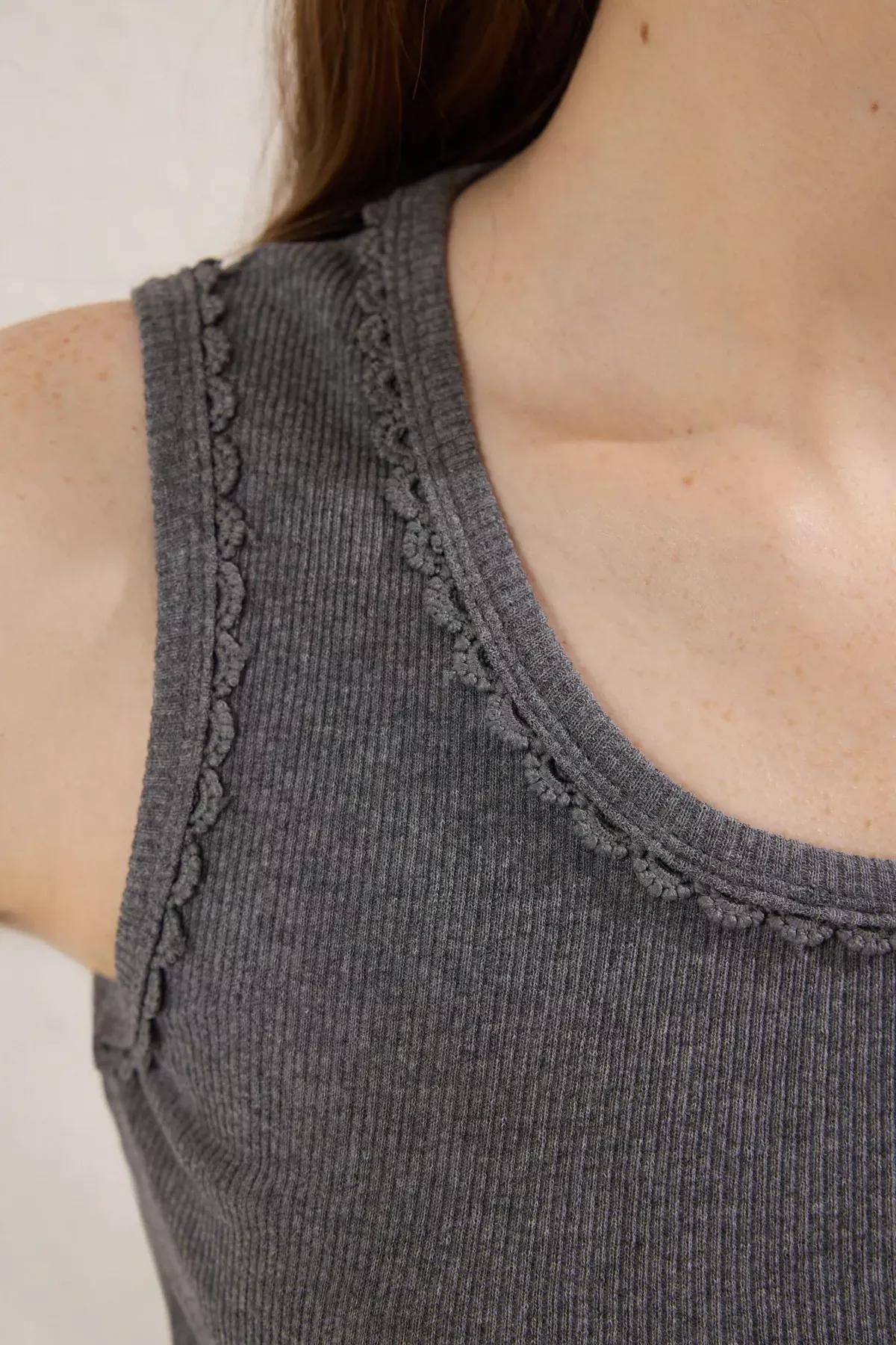 Grey Pool Collar Knit Blouse, , large image number 2