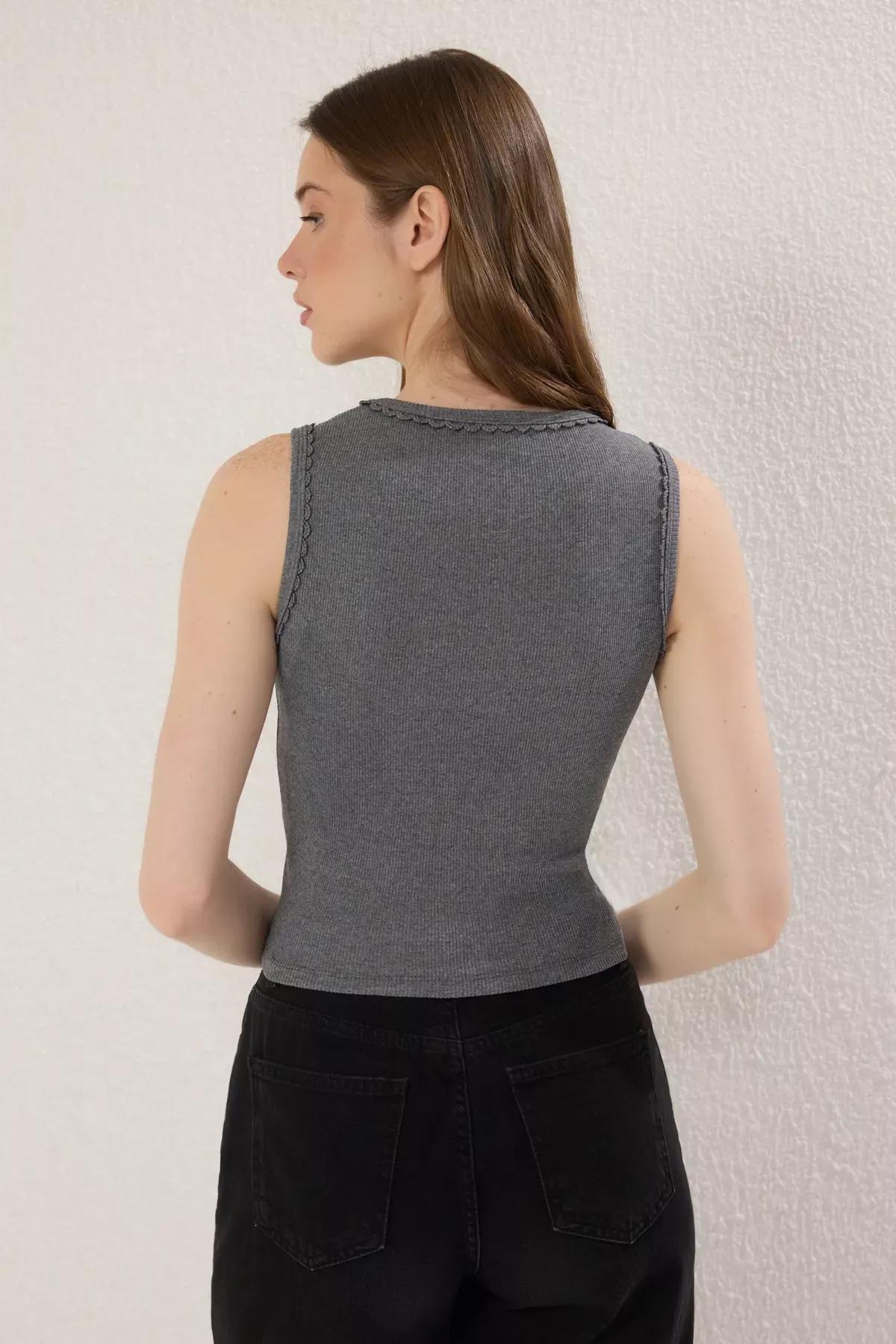 Grey Pool Collar Knit Blouse, , large image number 3