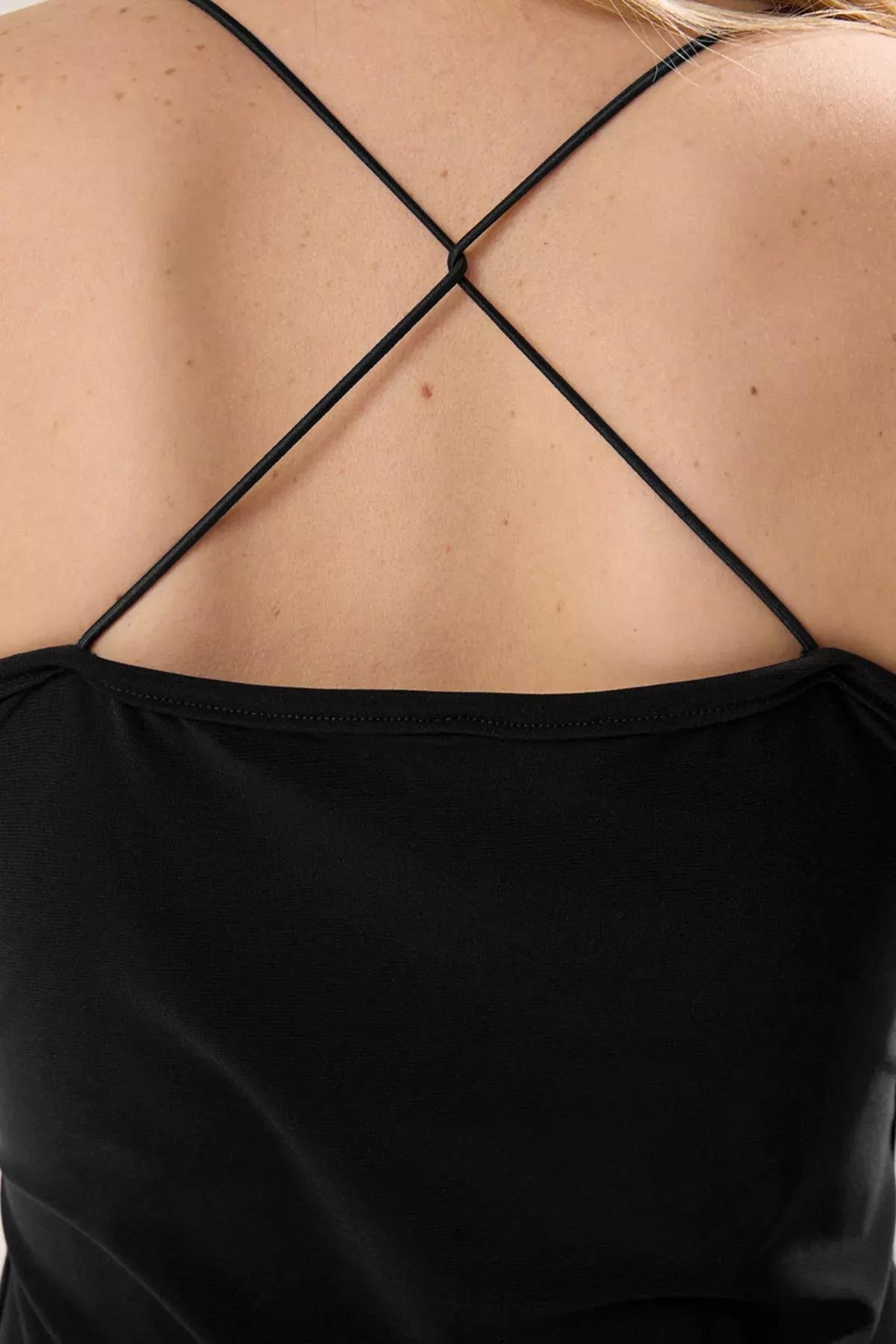 Black Cross Back Pool Collar Blouse, , large image number 2
