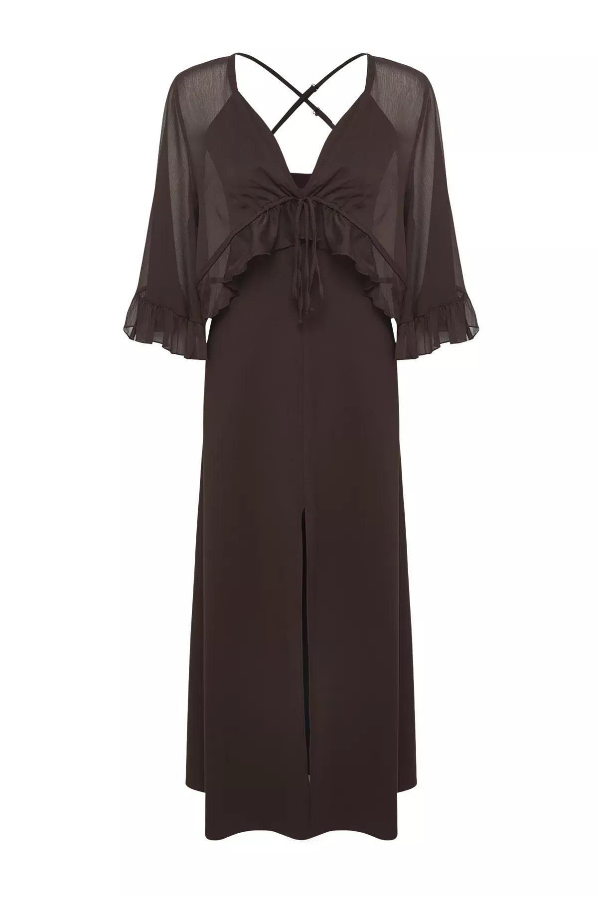 Brown Limited Edition Chiffon Occasionwear Dress, Dark brown, large image number 0