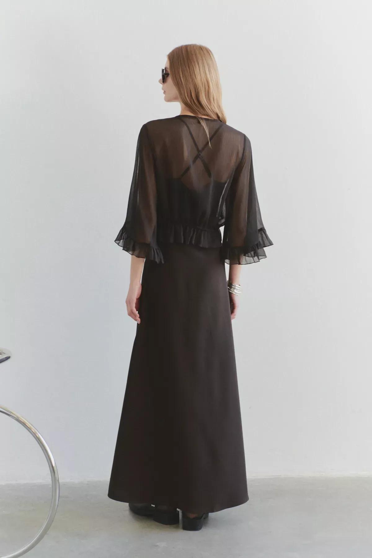 Brown Limited Edition Chiffon Occasionwear Dress, Dark brown, large image number 3