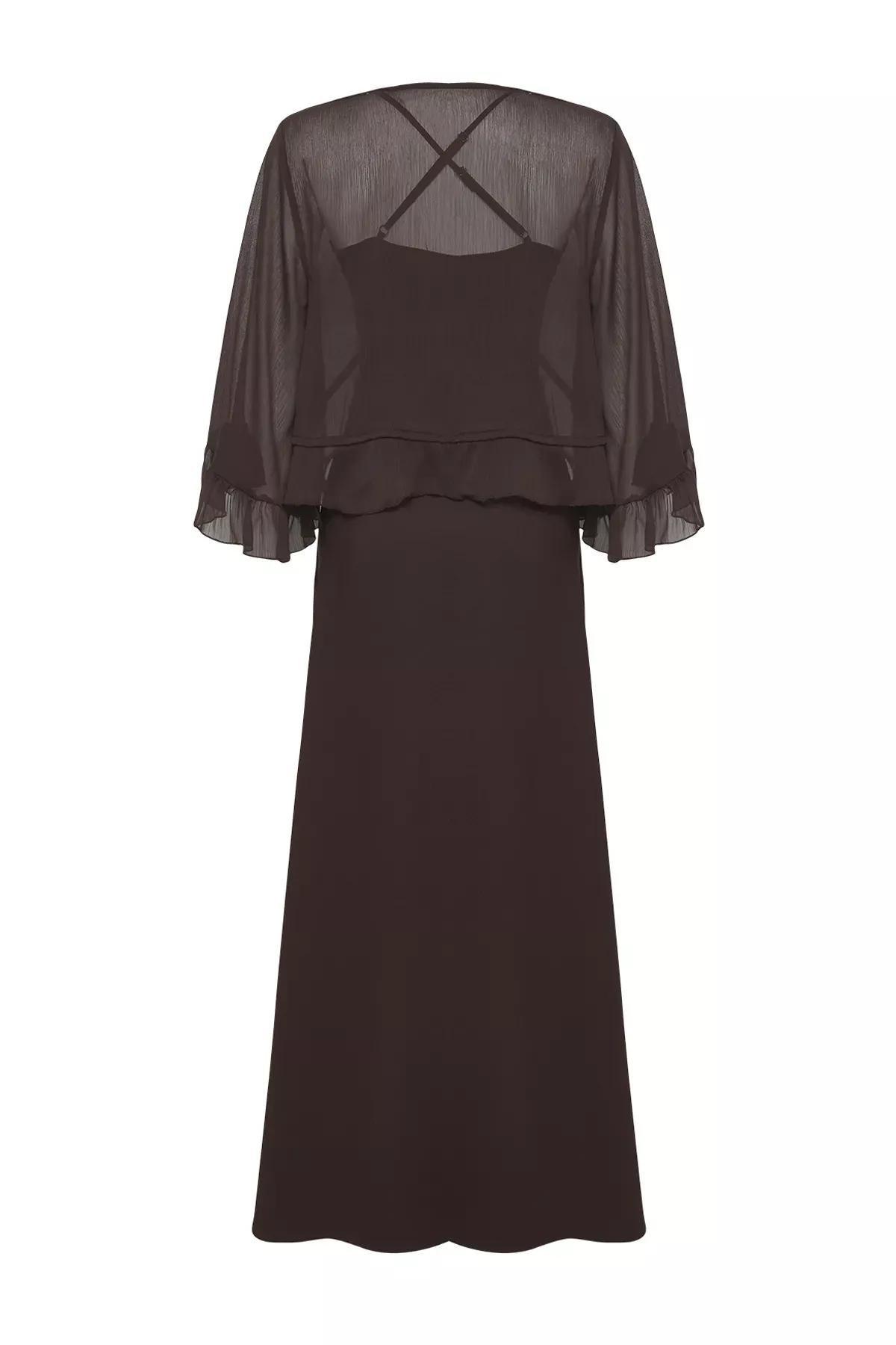 Brown Limited Edition Chiffon Occasionwear Dress, Dark brown, large image number 4