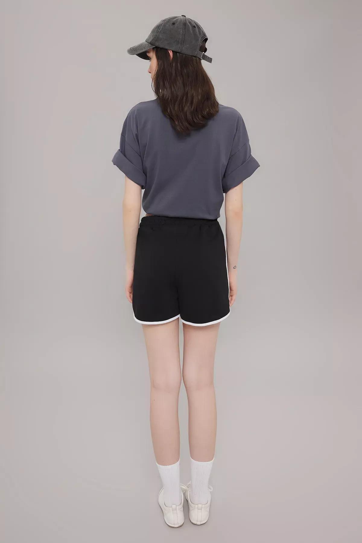 Black Color Block High-Waist Shorts, , large image number 3