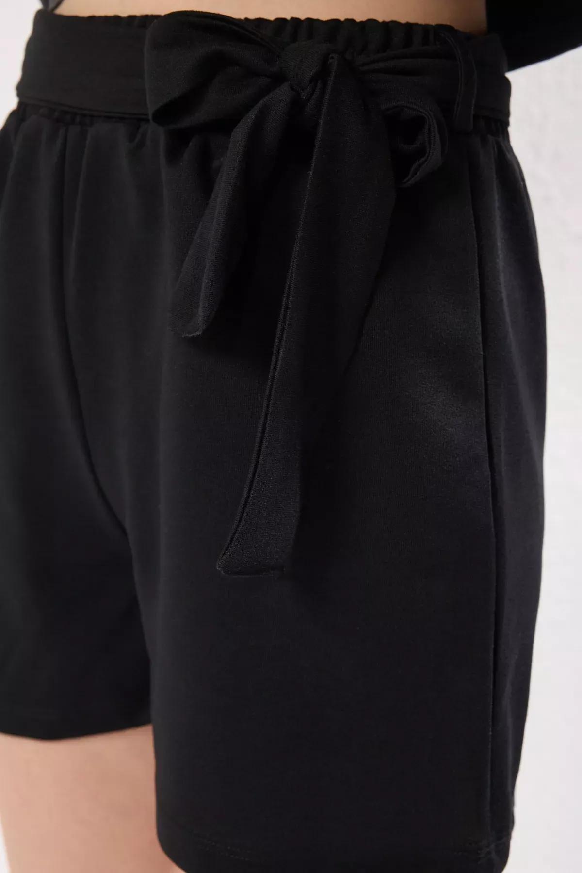 Black Knitted Shorts Tie Belt, , large image number 2