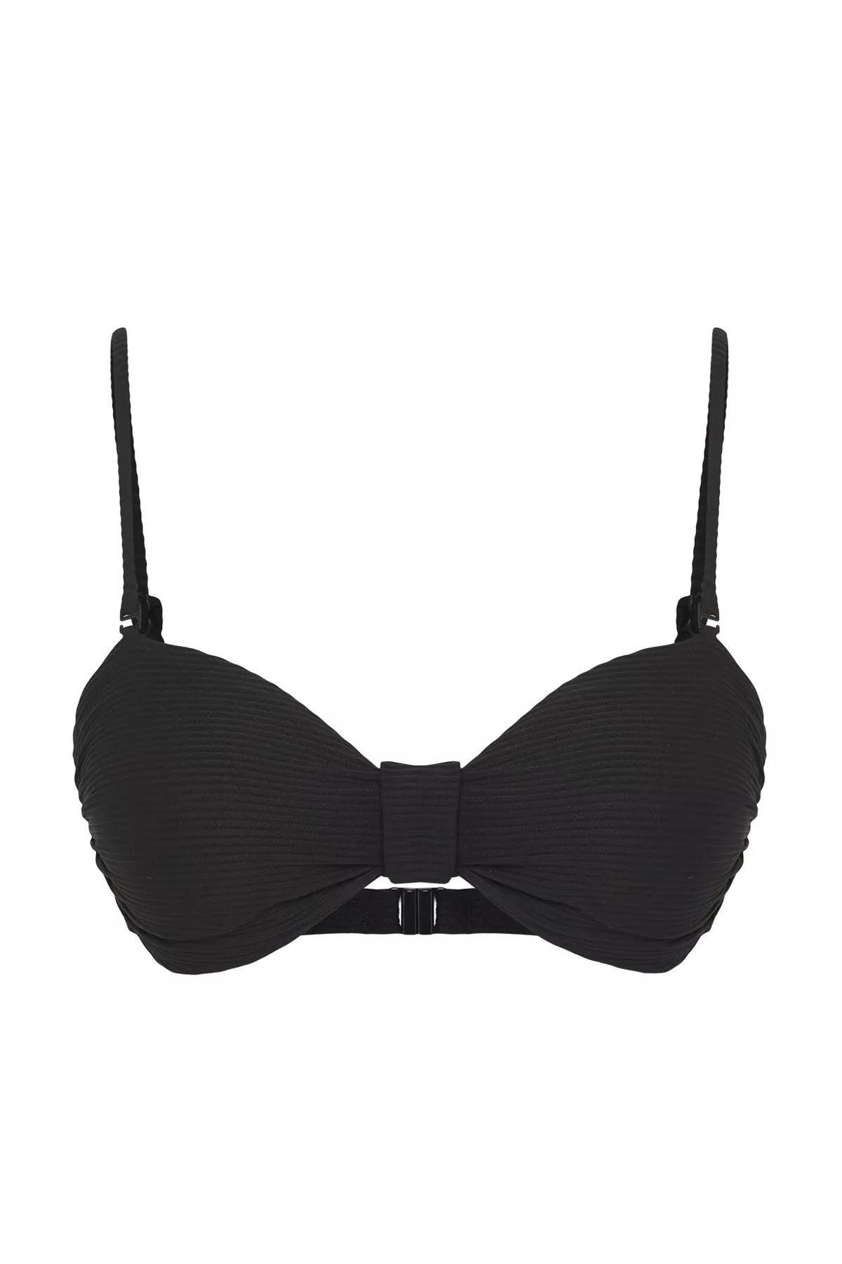 Black Strapless Knotted Textured Bikini Top, , large image number 4