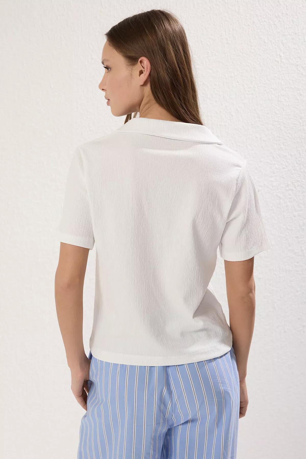 بلوزة بياقة بولو وأزرار، أبيض, White, large image number 3
