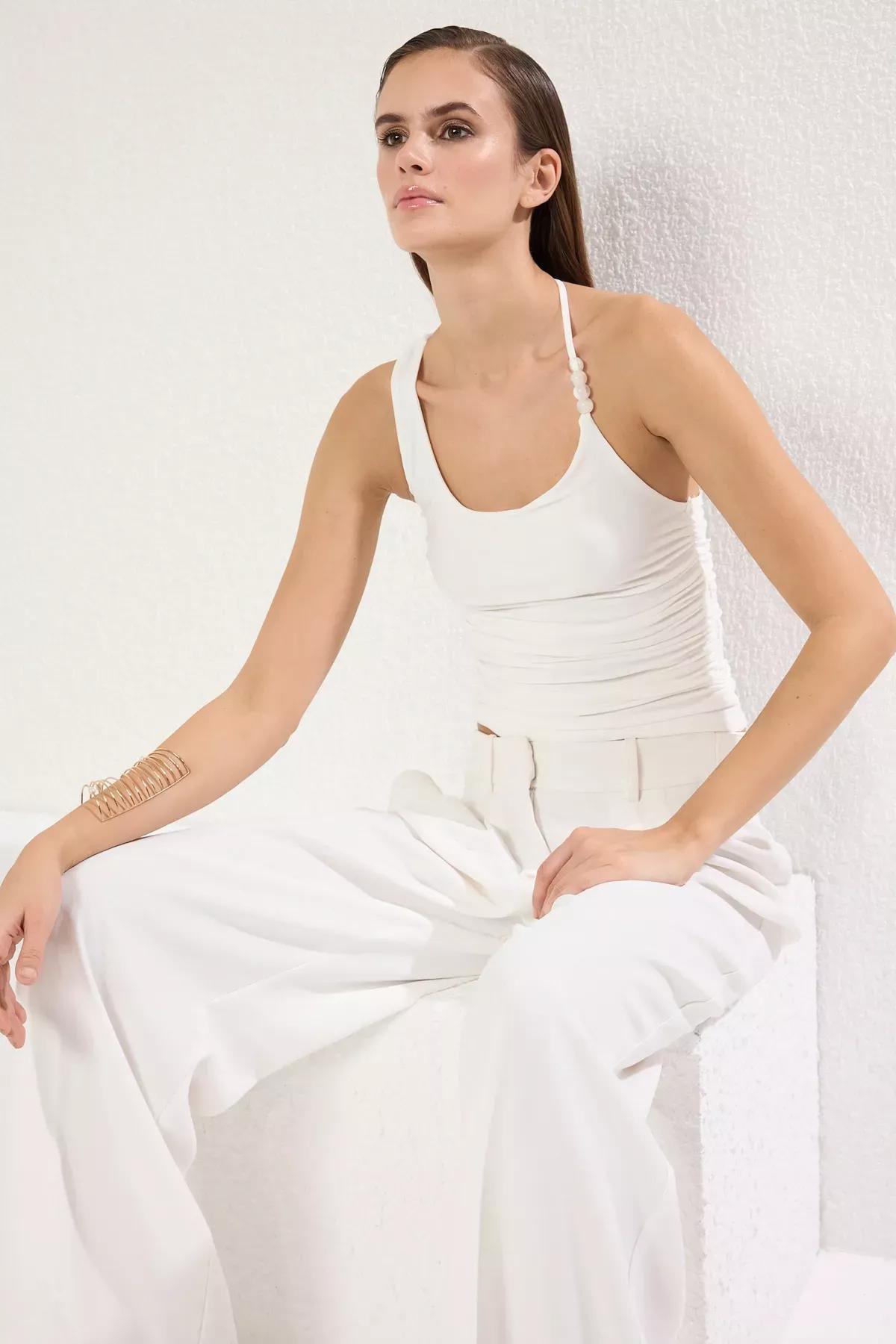 White Asymmetric Collar Knit Blouse, , large image number 2