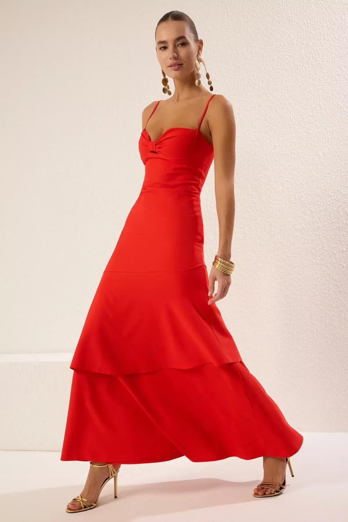Red A-Cut Occasionwear Dress, Pomegranate flower, large image number 1