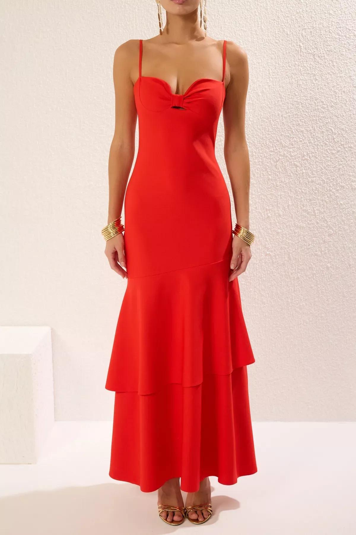 Red A-Cut Occasionwear Dress, Pomegranate flower, large image number 2
