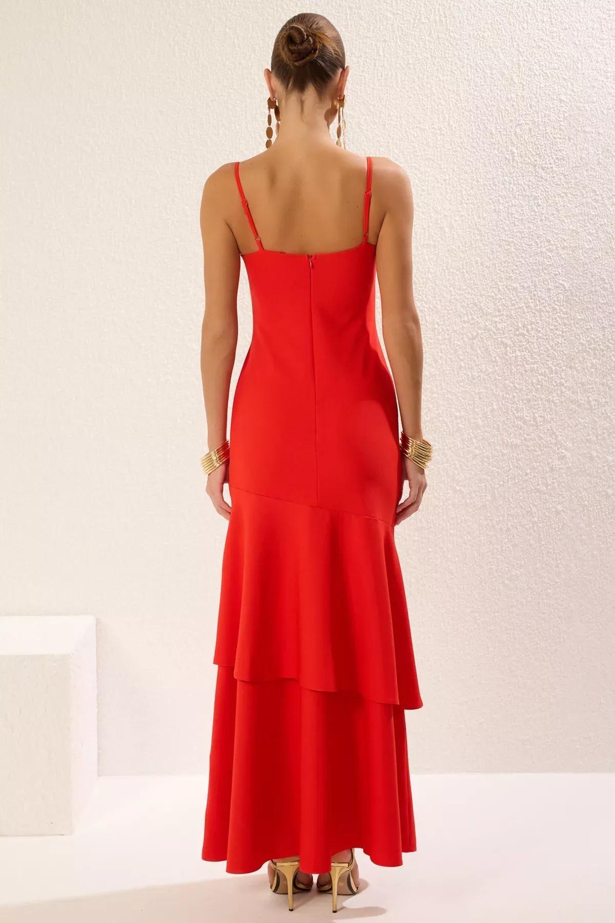 Red A-Cut Occasionwear Dress, Pomegranate flower, large image number 4