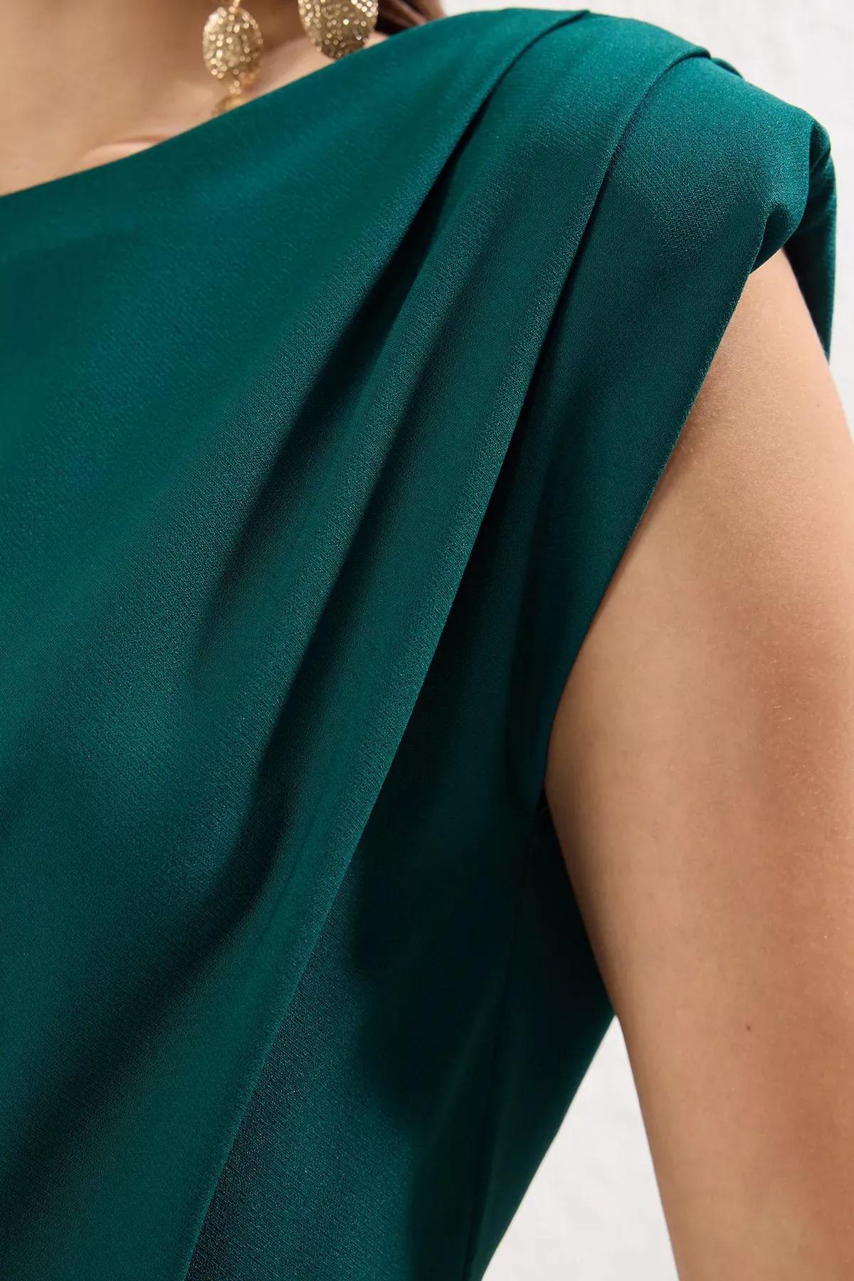 Green Woven Short Elegant Dress, , large image number 3