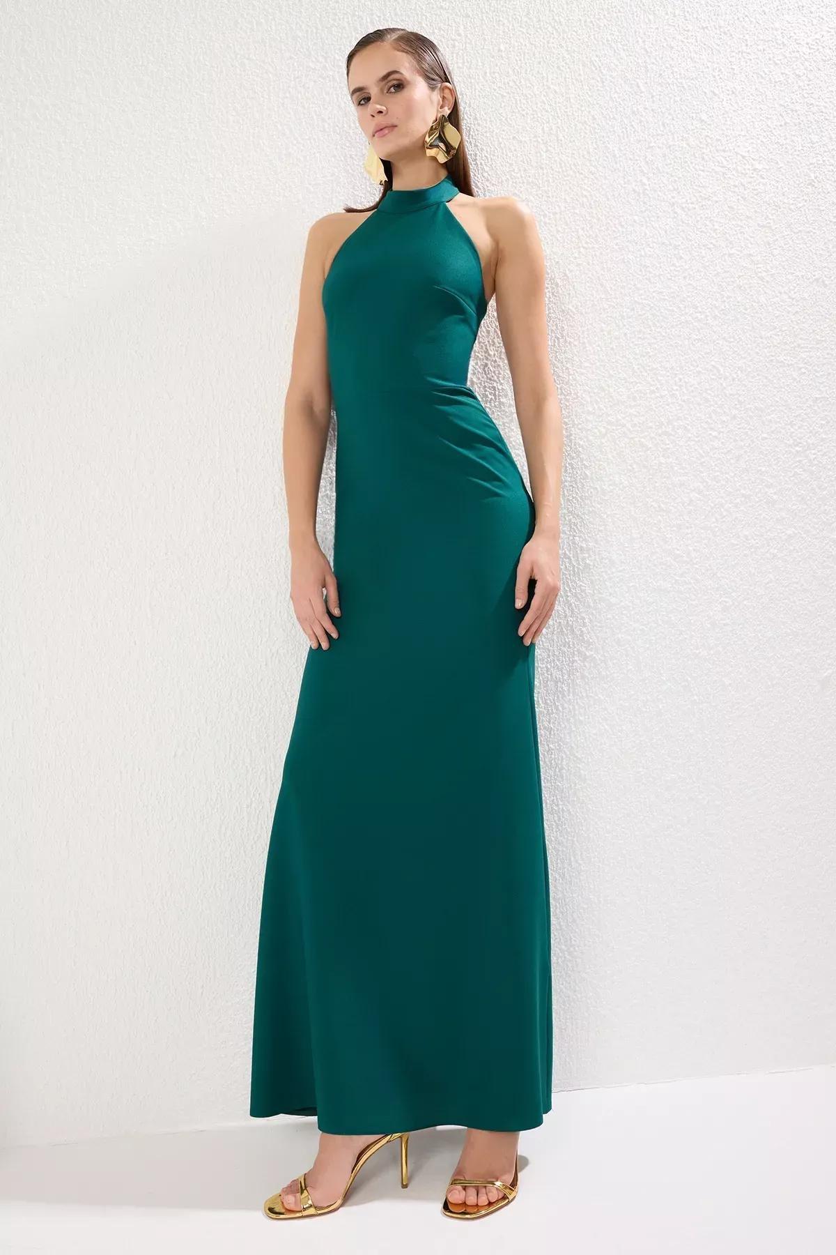 Green Fish Cut Maxi Occasionwear Dress, , large image number 0