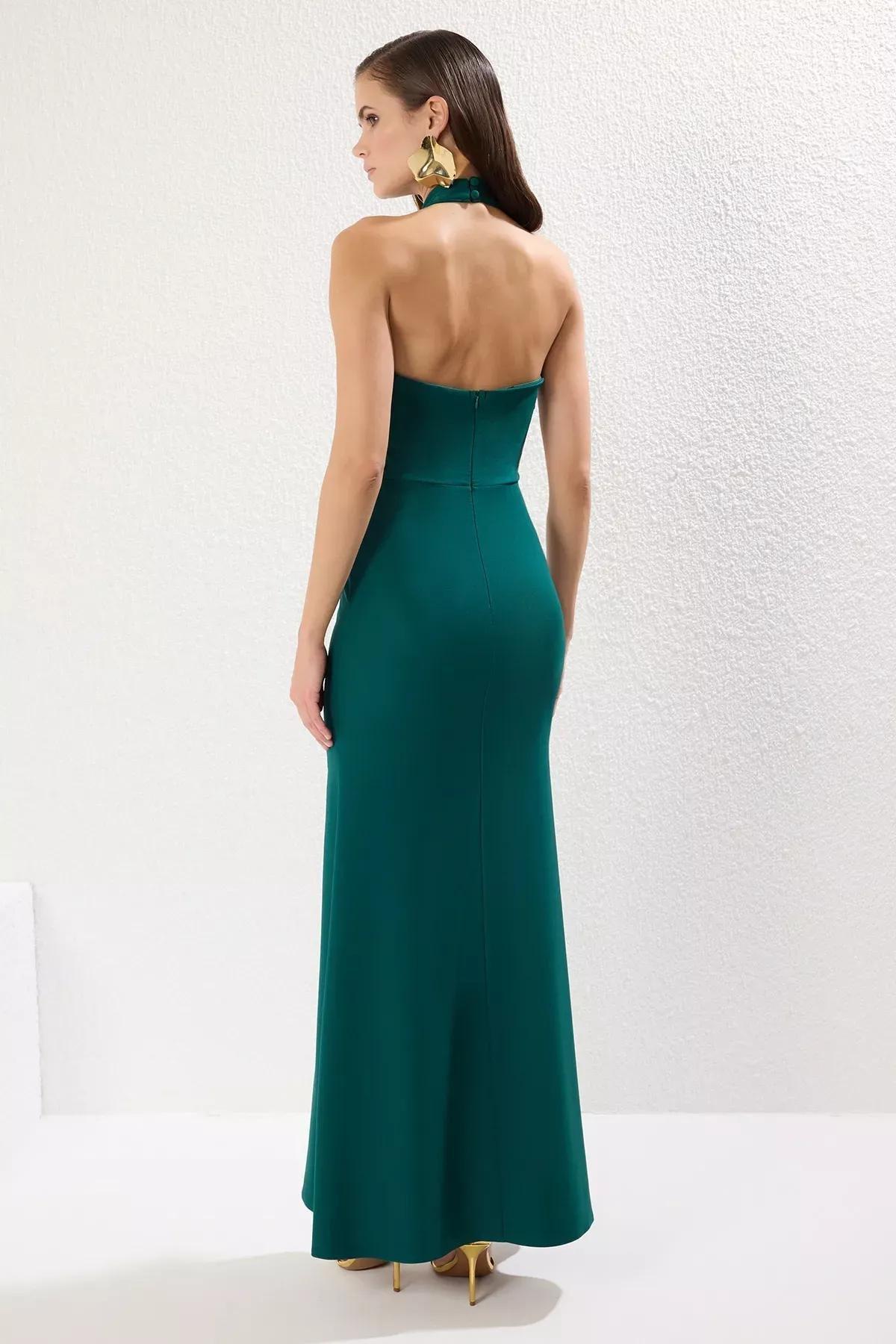 Green Fish Cut Maxi Occasionwear Dress, , large image number 4