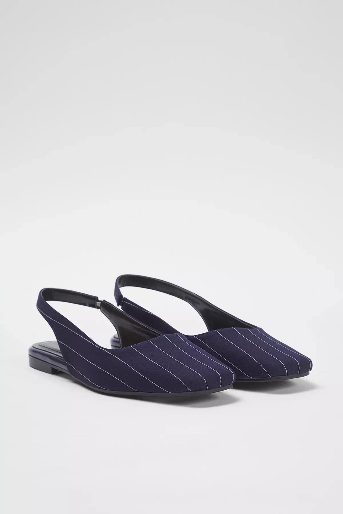 Navy Striped Square Toe Ballerinas, , large image number 3