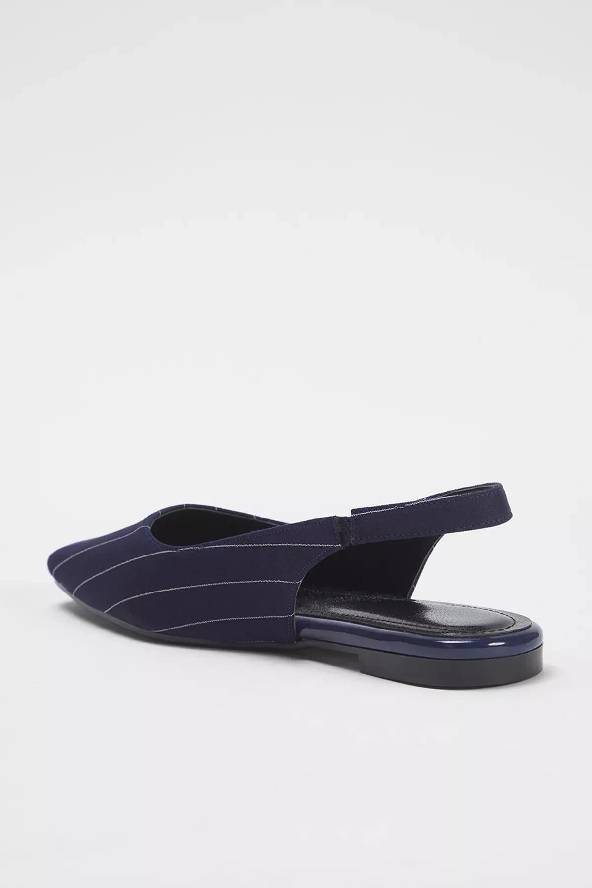Navy Striped Square Toe Ballerinas, , large image number 4