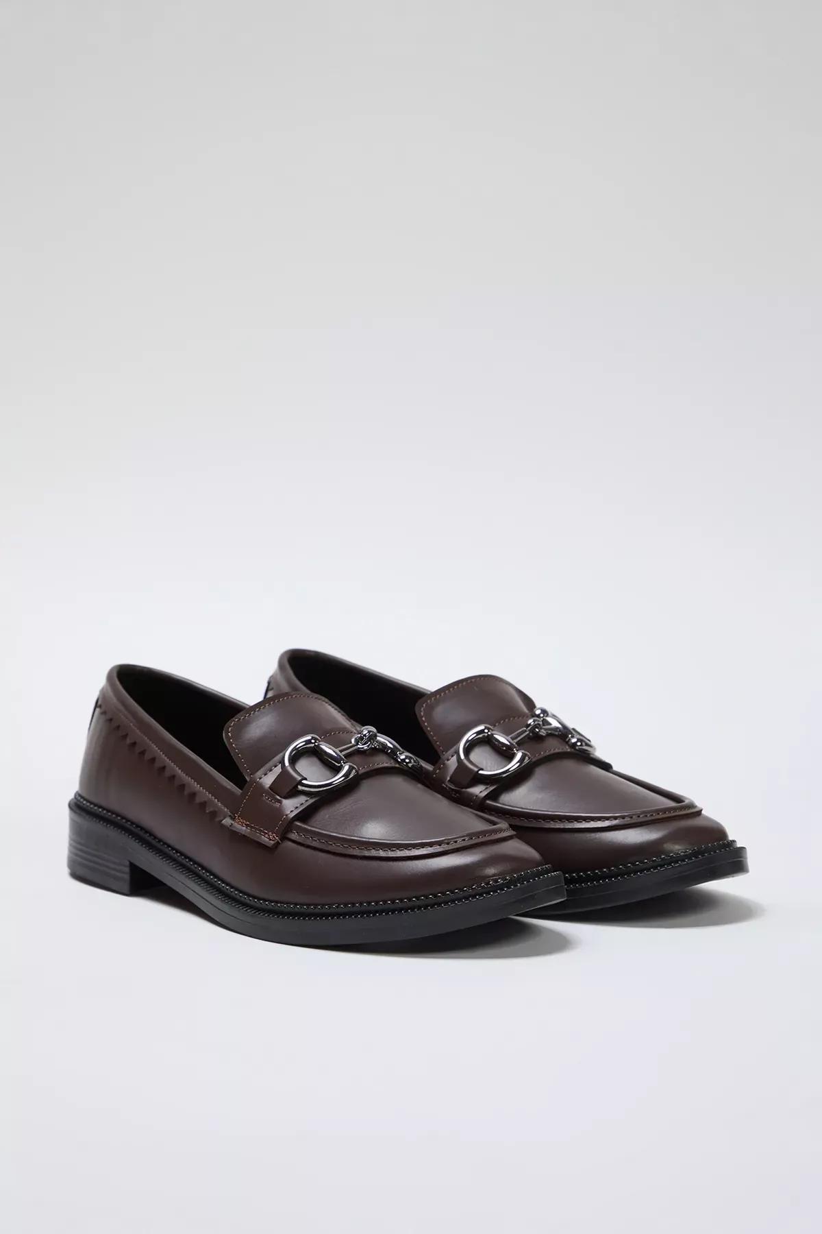Brown Buckle Flat Loafer Shoes, , large image number 3