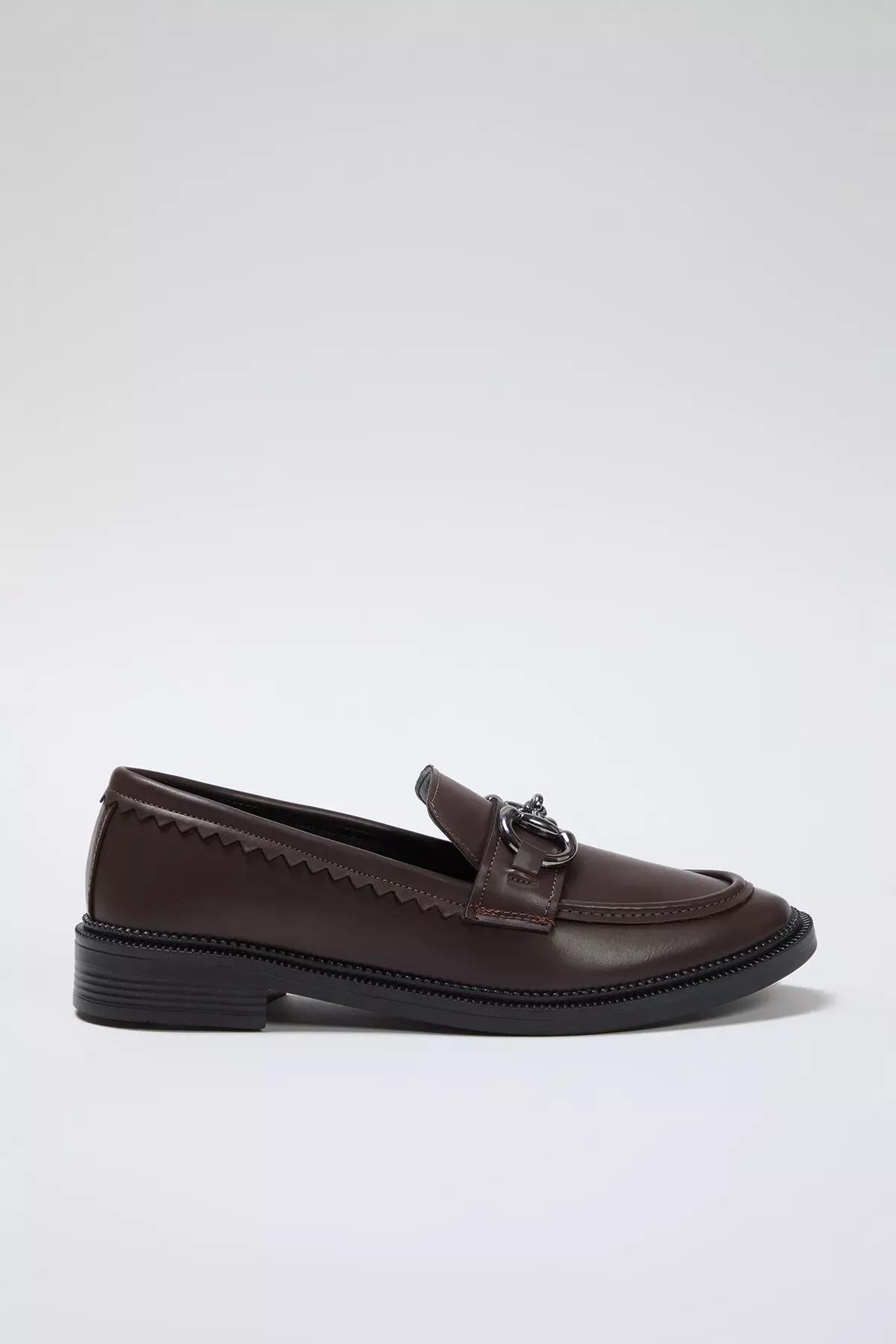 Brown Buckle Flat Loafer Shoes, , large image number 4