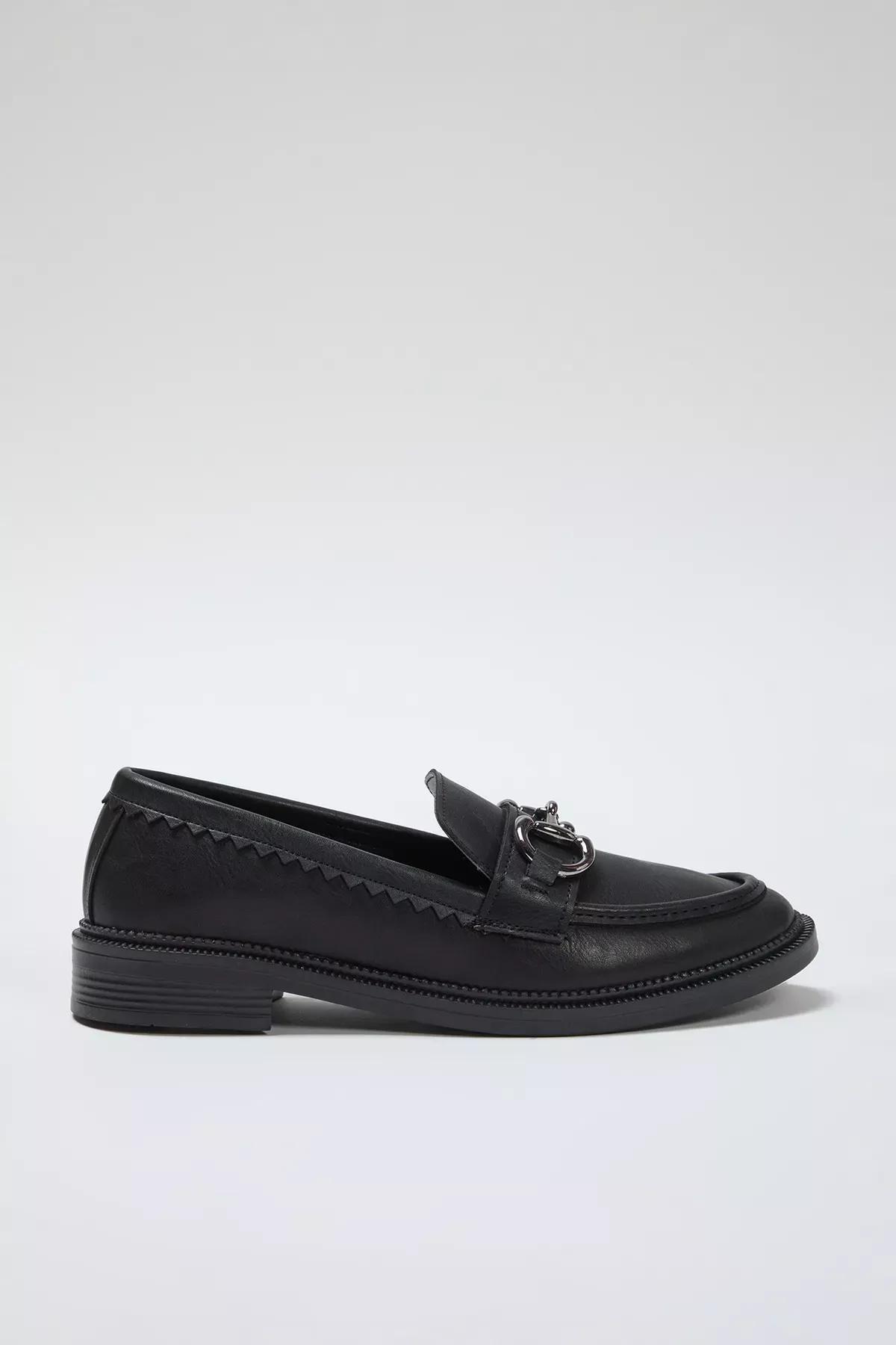 Black Buckle Flat Loafer Shoes, , large image number 2