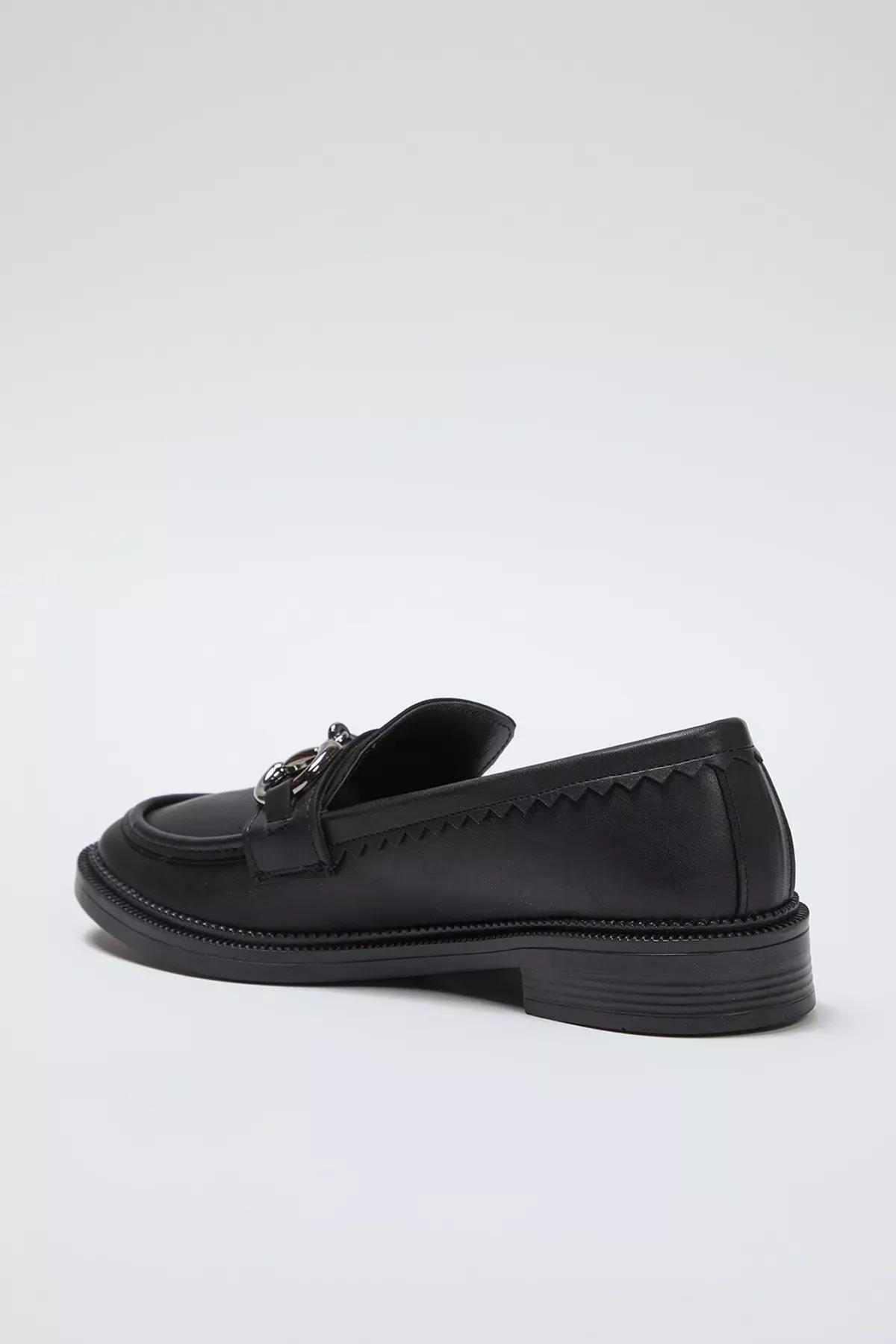 Black Buckle Flat Loafer Shoes, BLACK, large image number 3