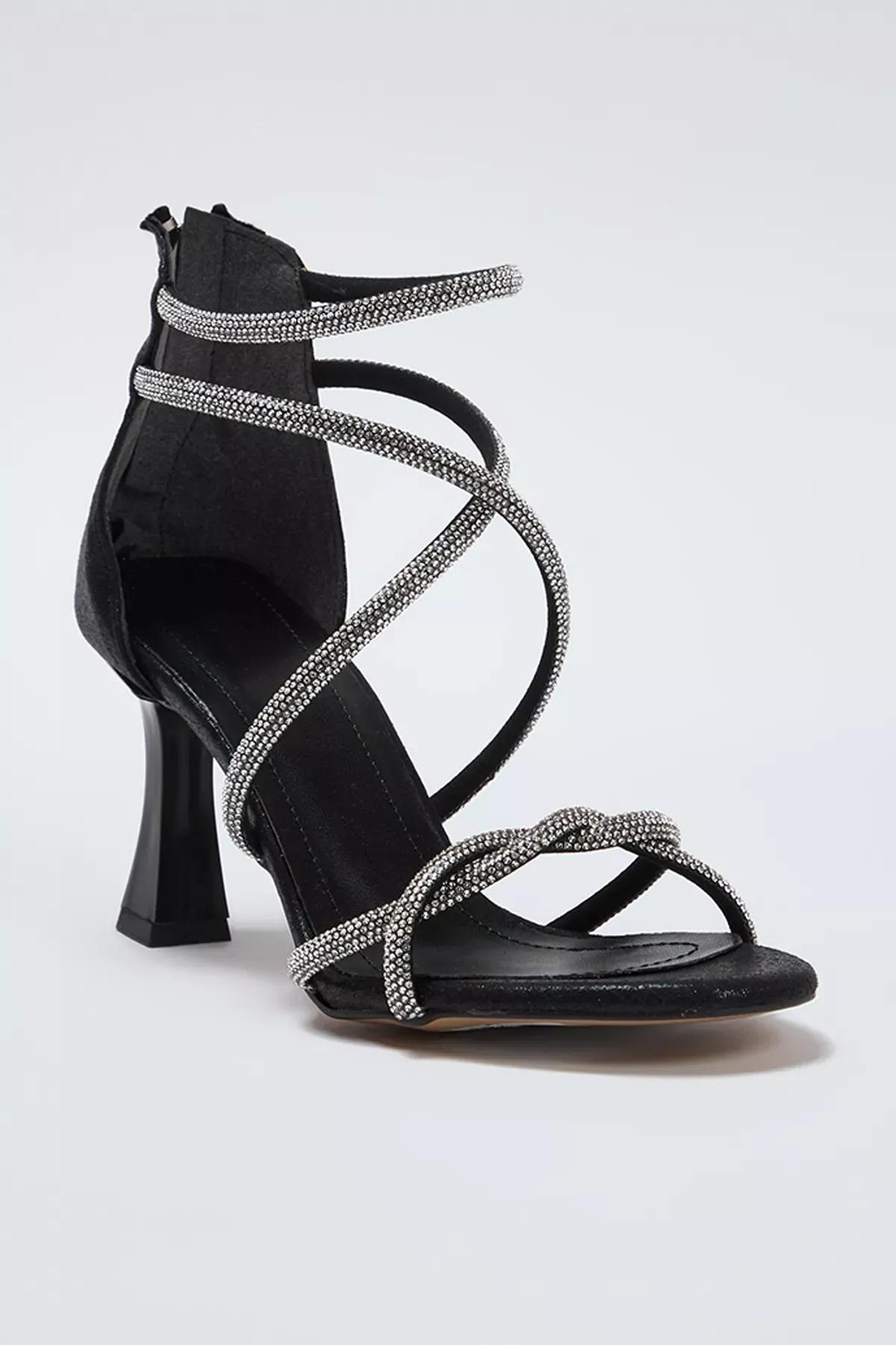 Black Stoned Zipper Heeled High Heel Shoes, , large image number 4