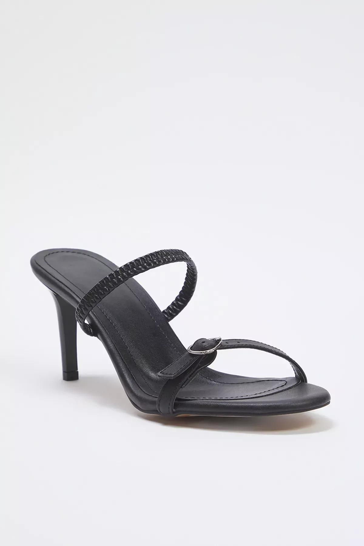 Black Buckle Detailed Heeled Sandals, , large image number 1