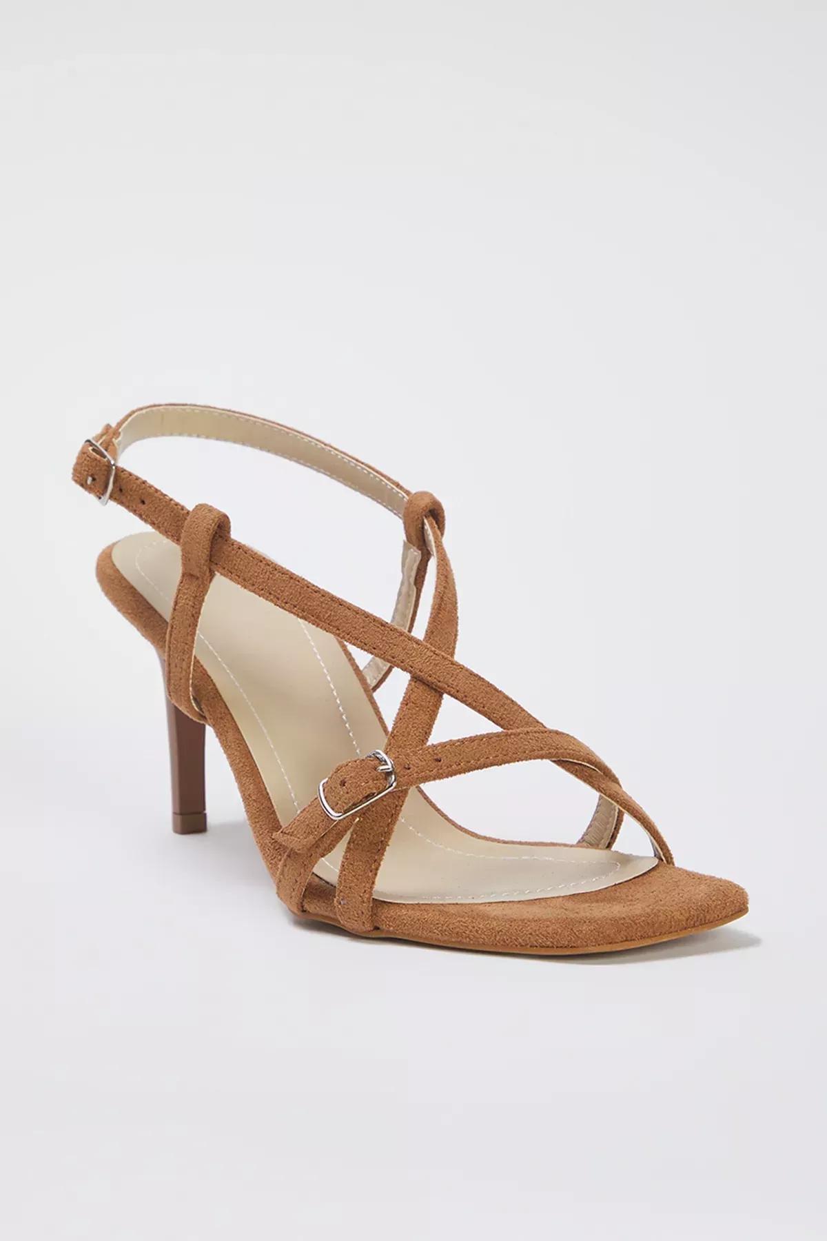 Brown Suede Square Toe Heel Sandals, , large image number 0