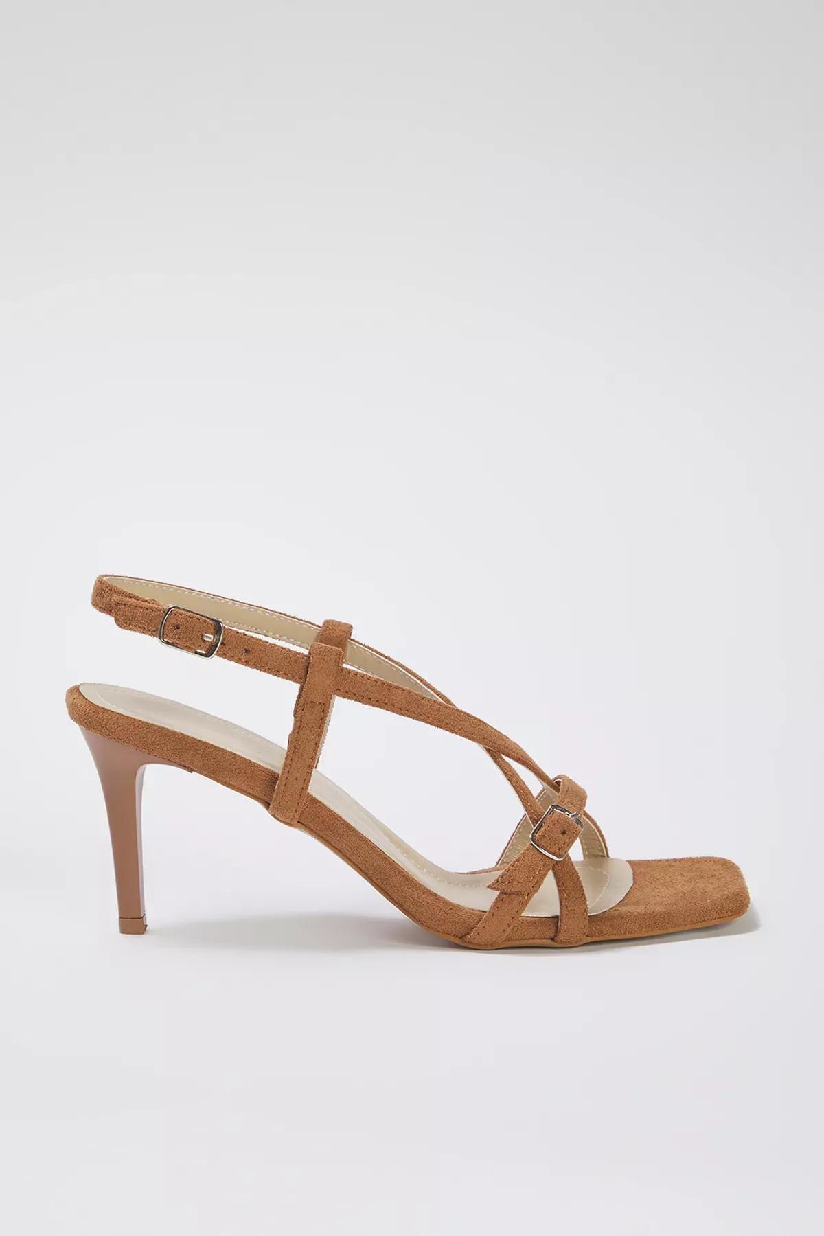 Brown Suede Square Toe Heel Sandals, , large image number 1