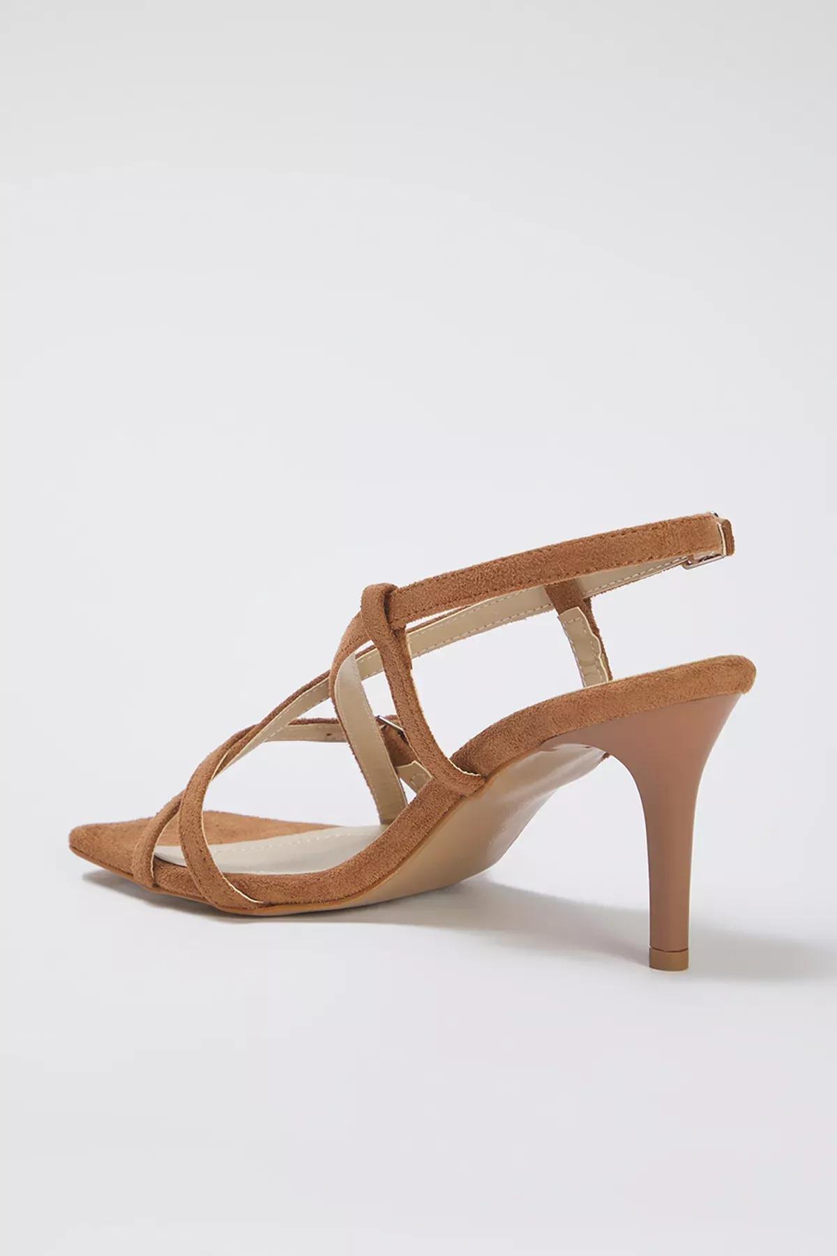 Brown Suede Square Toe Heel Sandals, , large image number 3