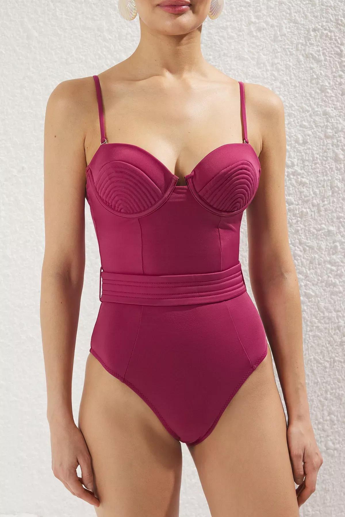 Purple Balconette Ribbed Swimsuit, , large image number 2