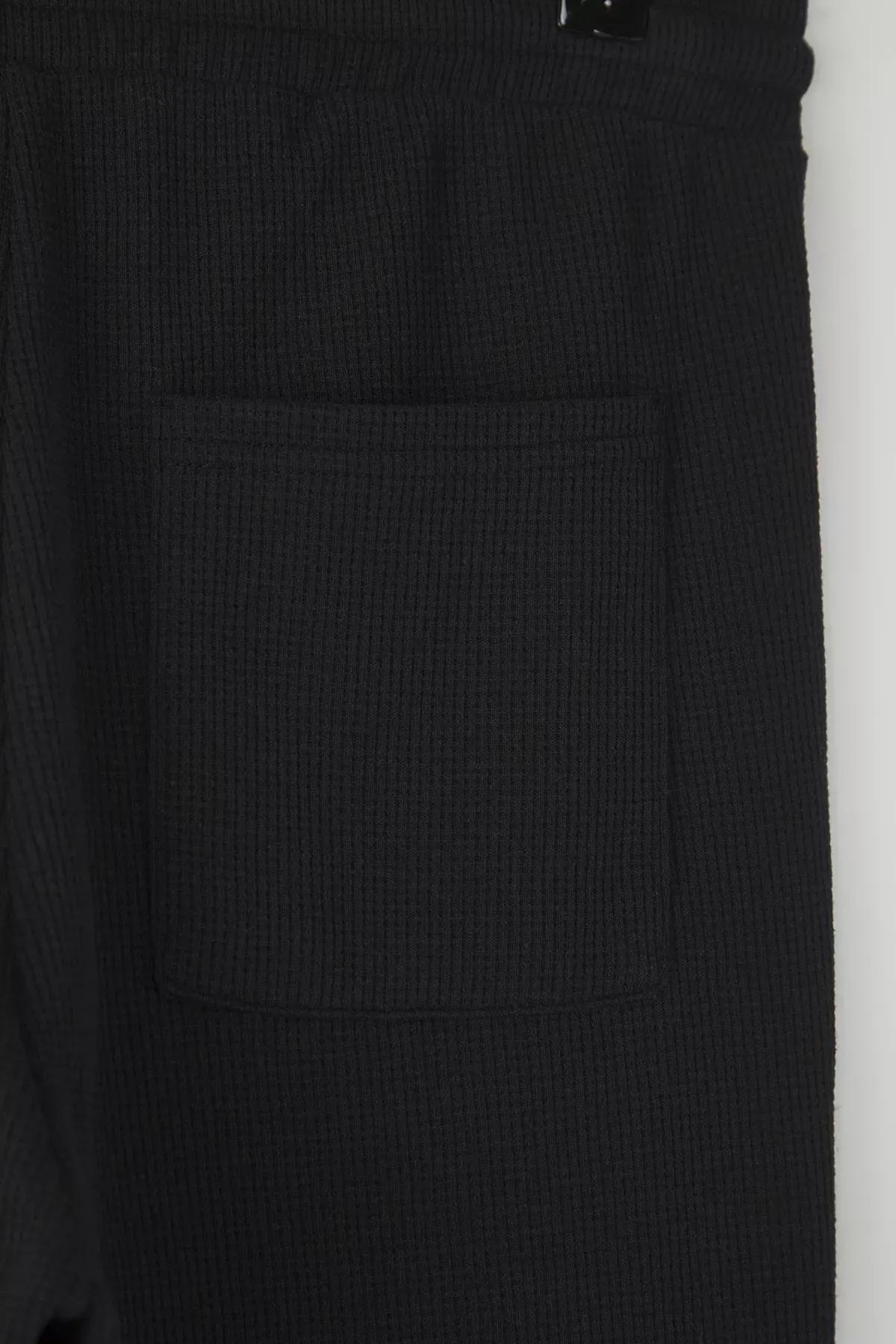 Black Wide Leg Waffle Textured Sweatpants, , large image number 6