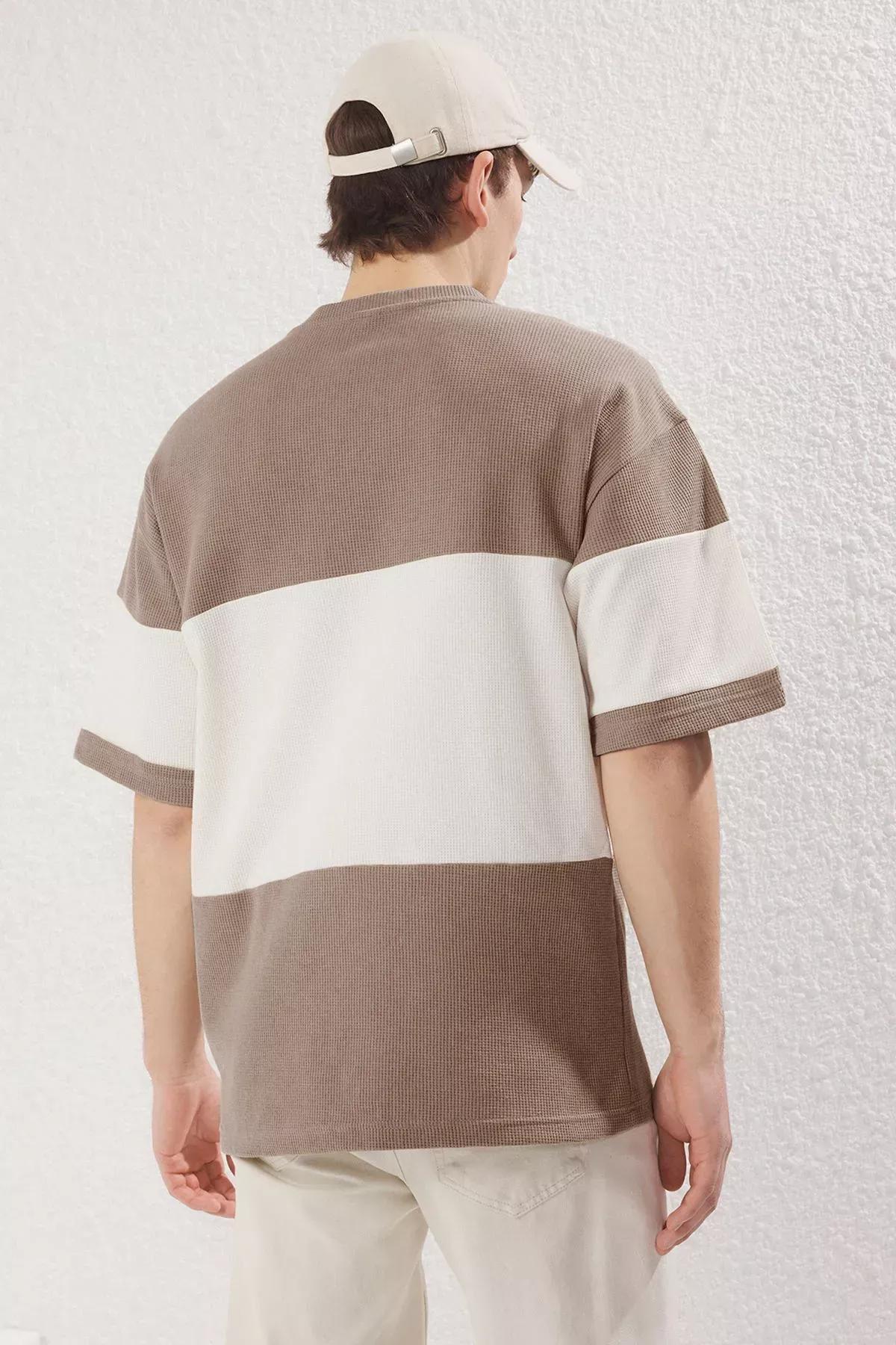 Grey Oversize Color Block T-Shirt, STONE, large image number 1