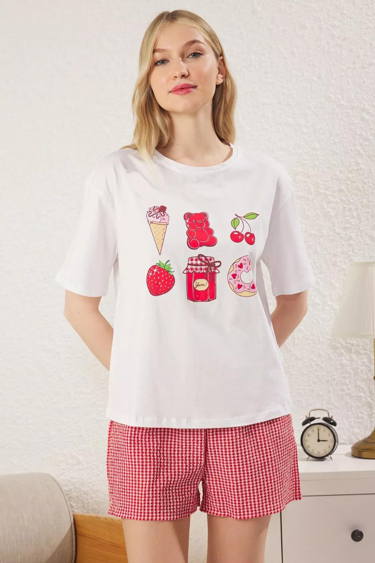 Red-White Checkered Shorts Top Pajama Set, , large image number 0